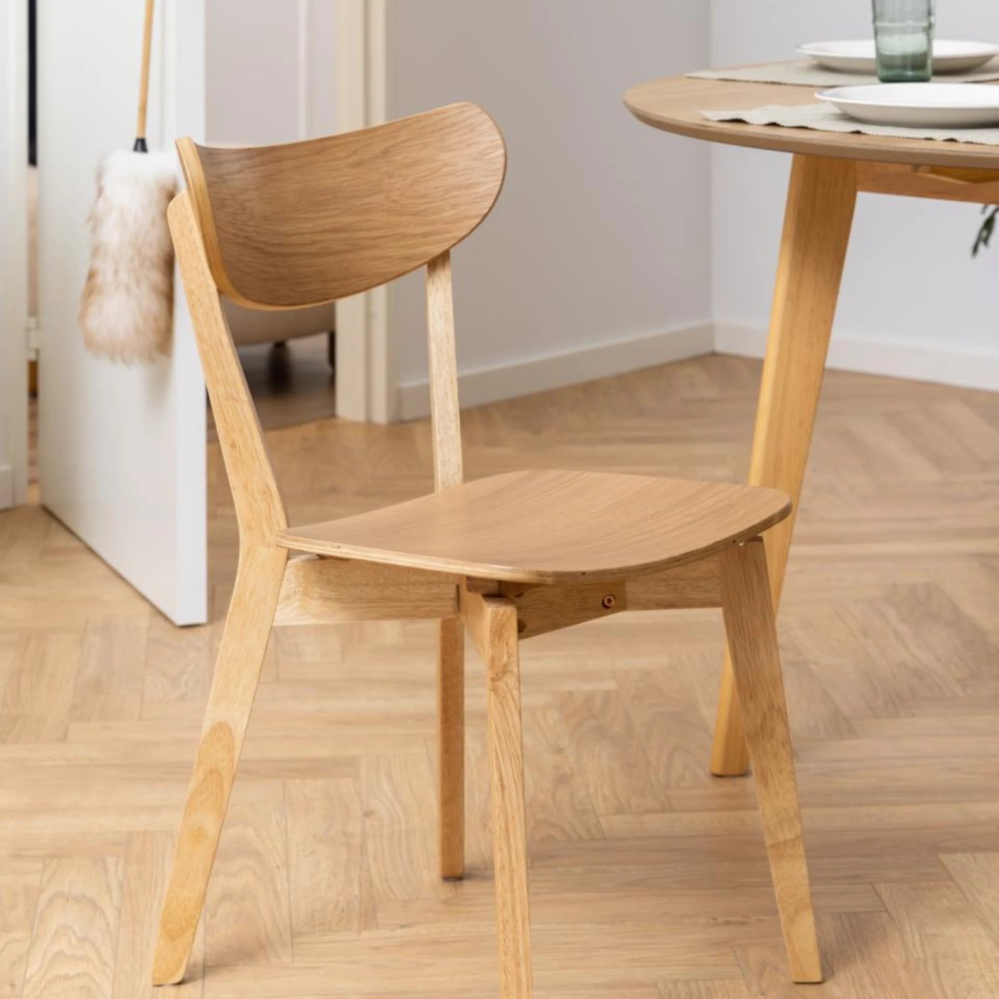 Hjem Design Roxby Dining Chair, Natural Wood, Set of 2