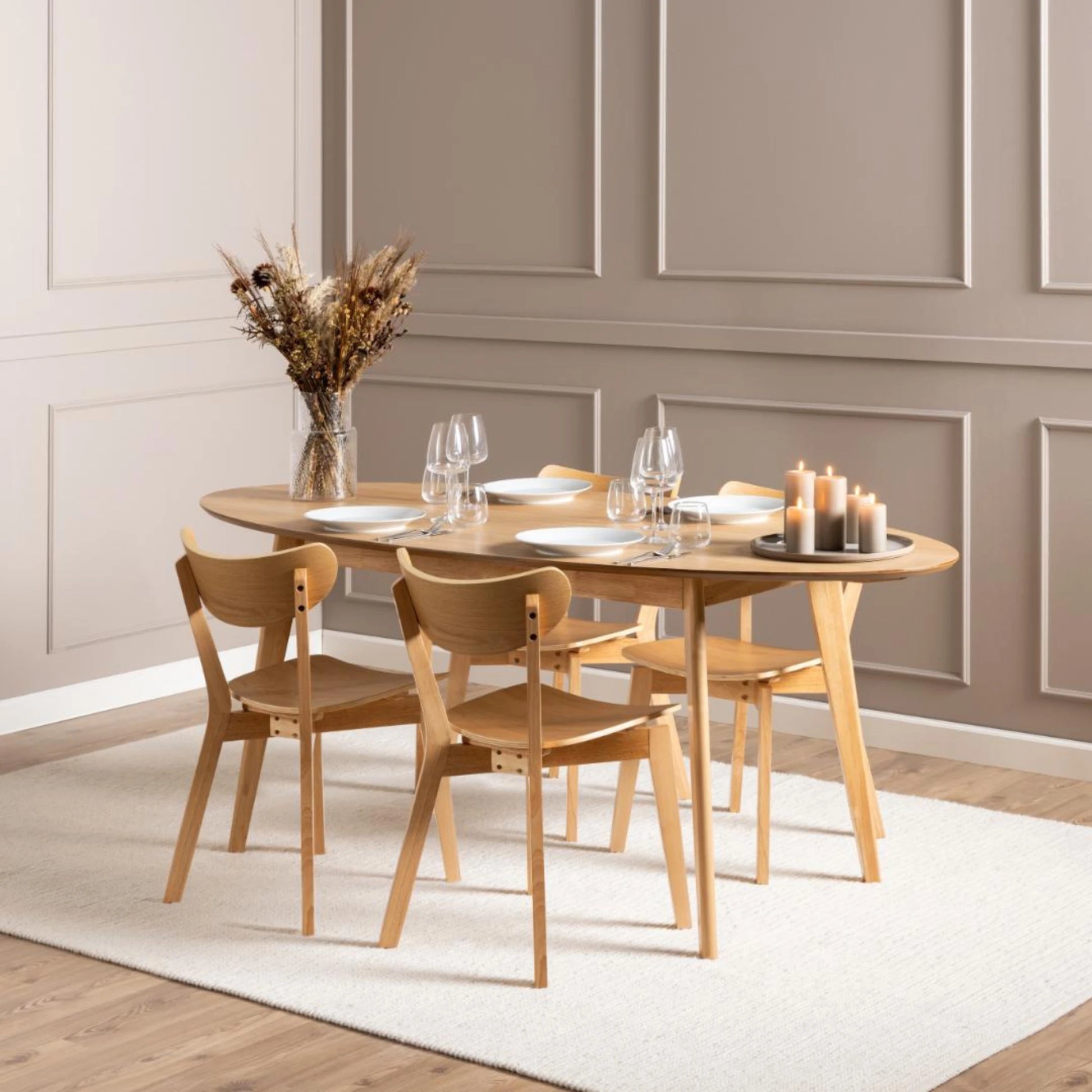 Hjem Design Roxby Dining Chair, Natural Wood, Set of 2