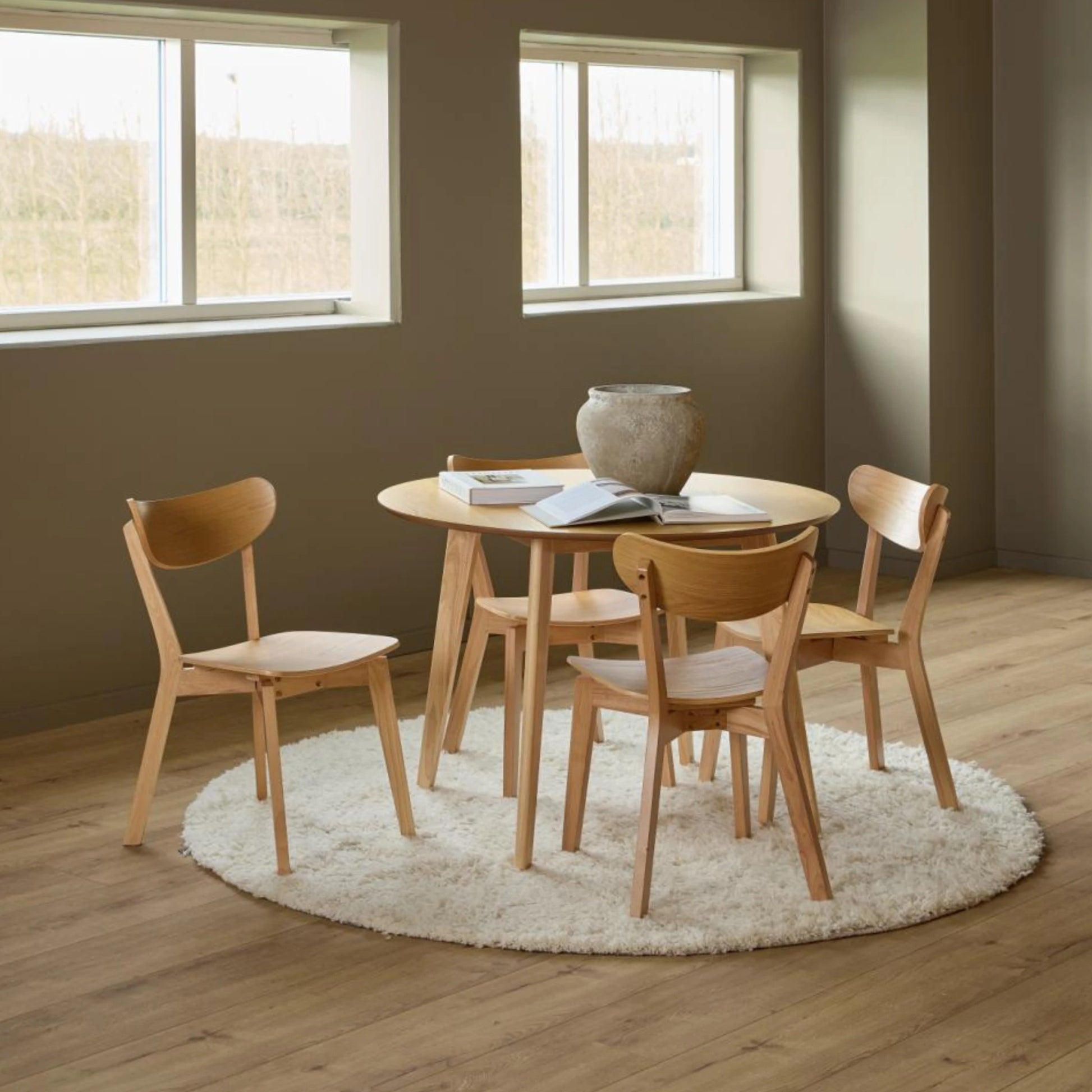 Hjem Design Roxby Dining Chair, Natural Wood, Set of 2