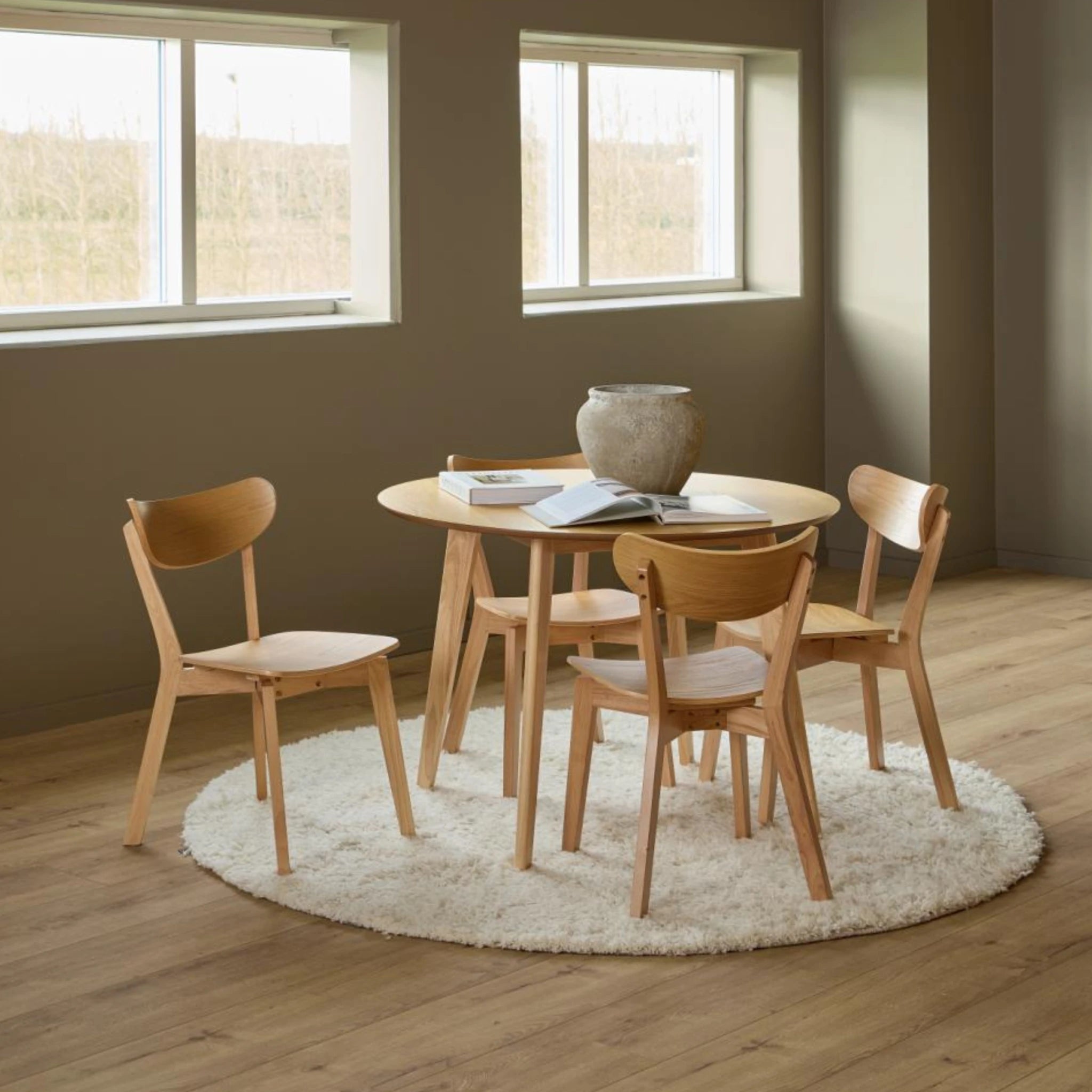 Hjem Design Roxby Dining Chair, Natural Wood, Set of 2