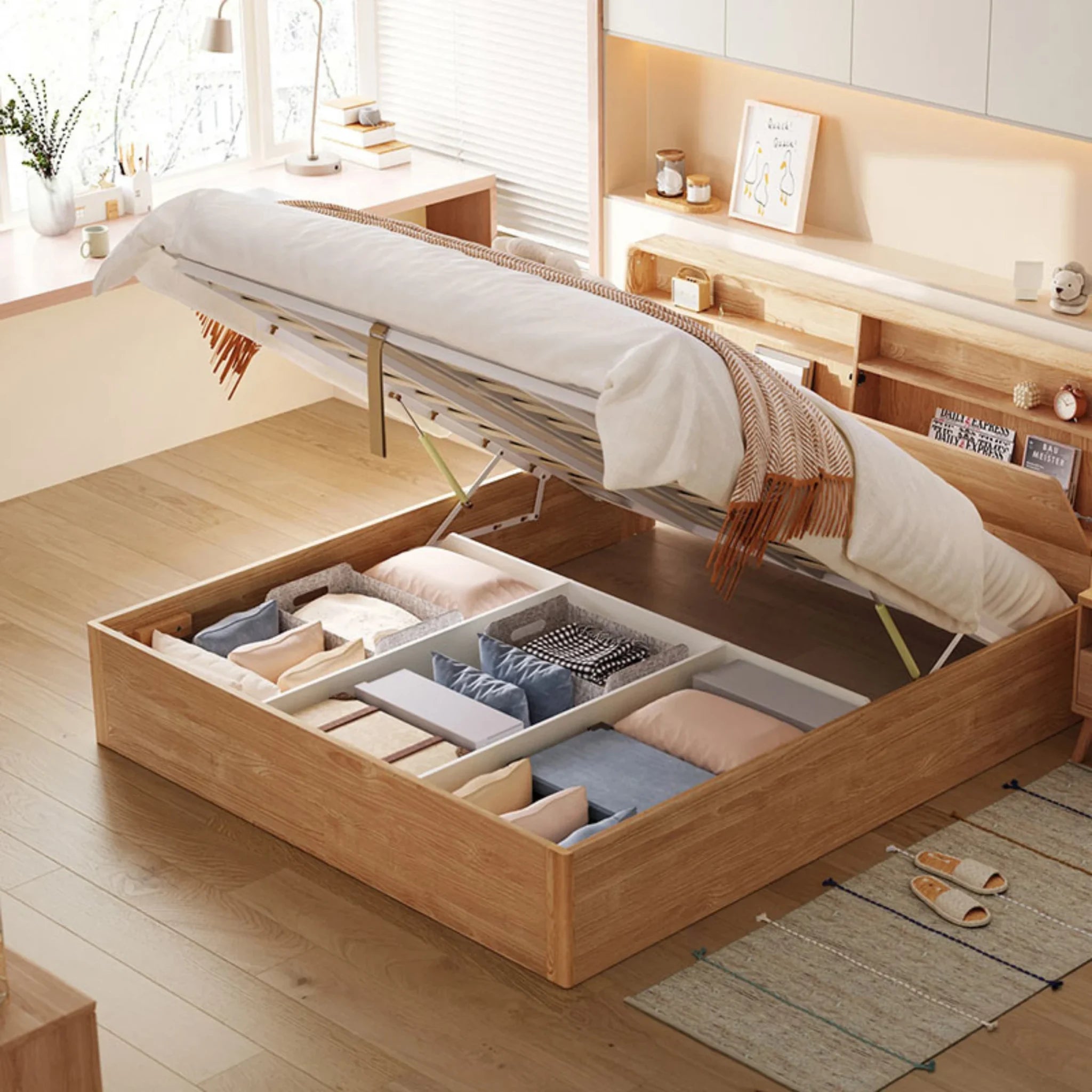 Linspire Aspire Bed Frame With Storage, Natural Wood