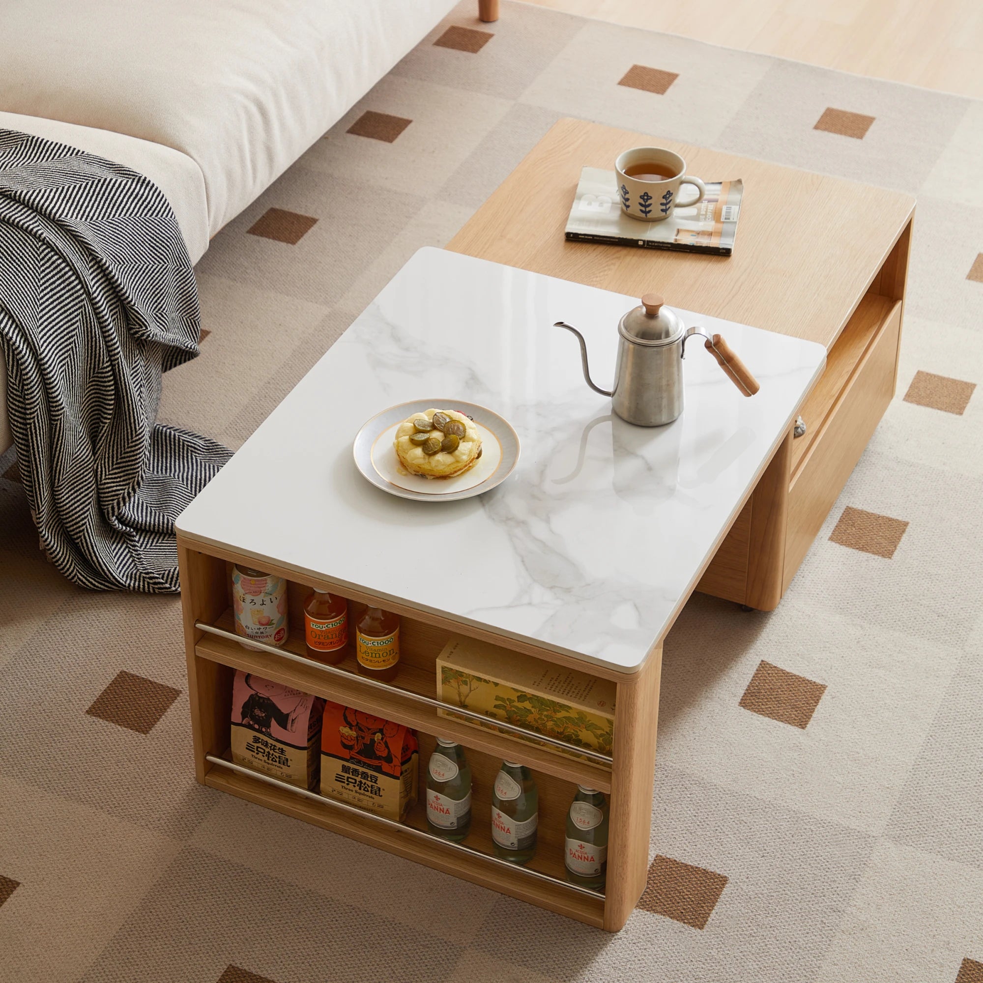 Linspire Cedar Extendable Coffee Table with Sintered Stone Top on Castors