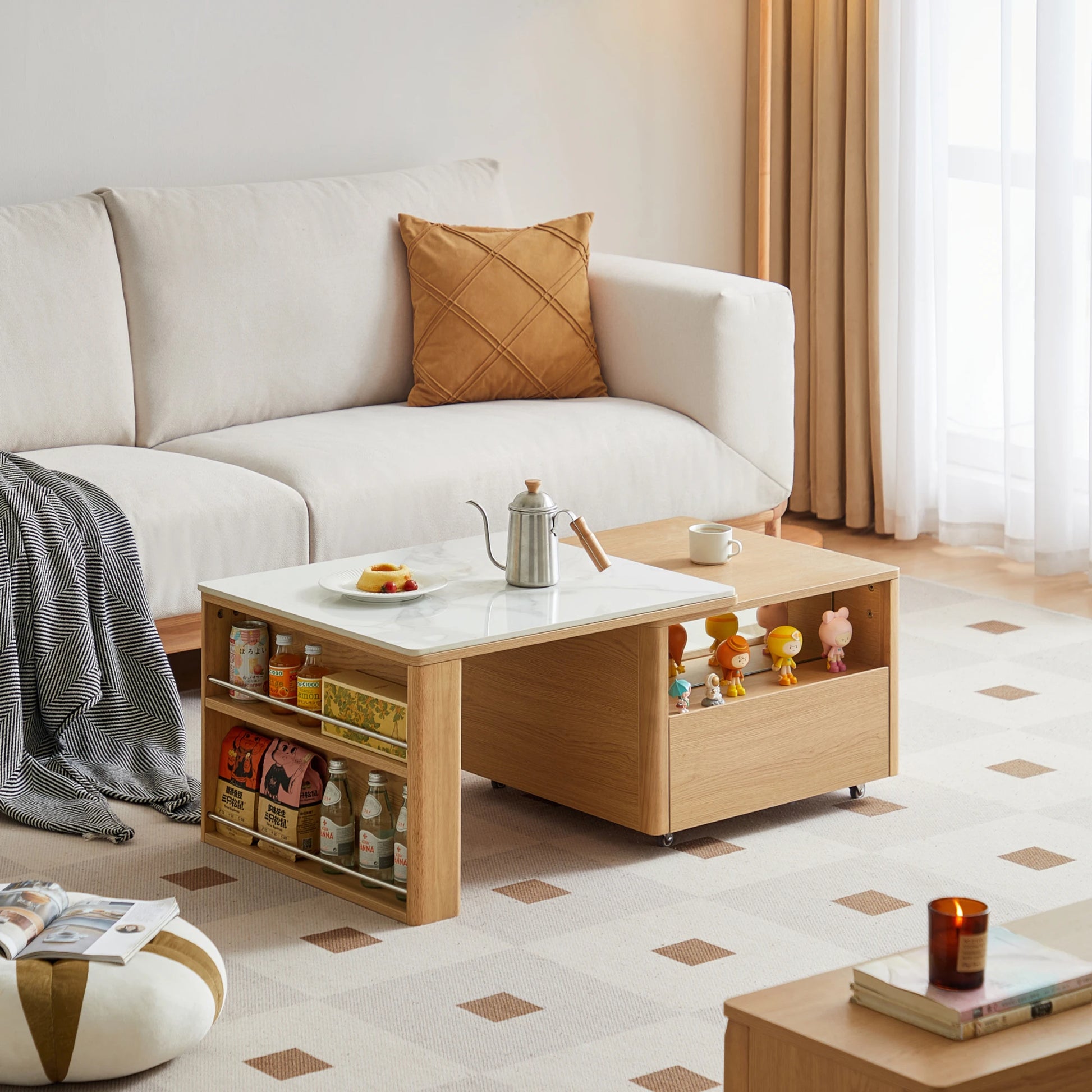 Linspire Cedar Extendable Coffee Table with Sintered Stone Top on Castors