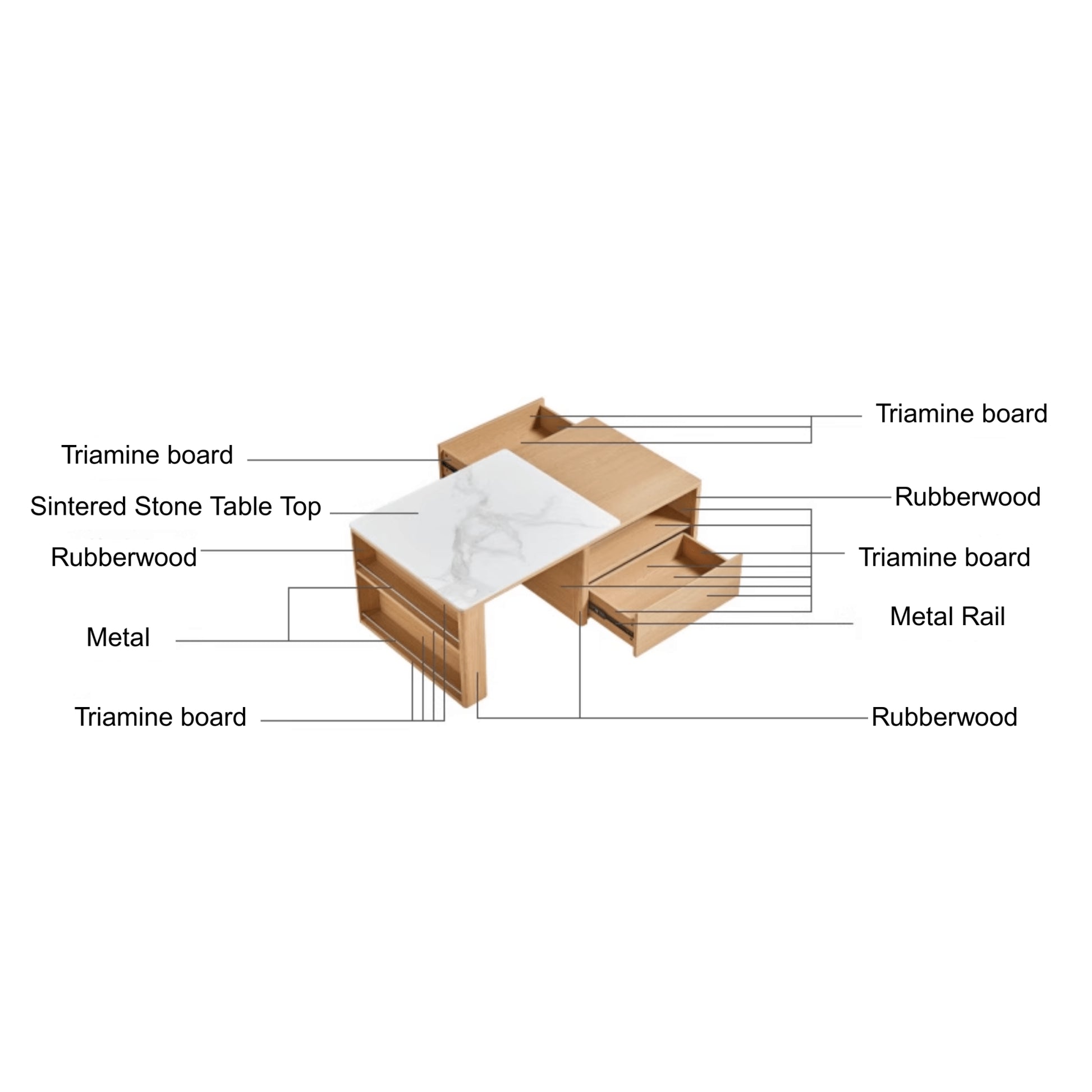 Linspire Cedar Extendable Coffee Table with Sintered Stone Top on Castors