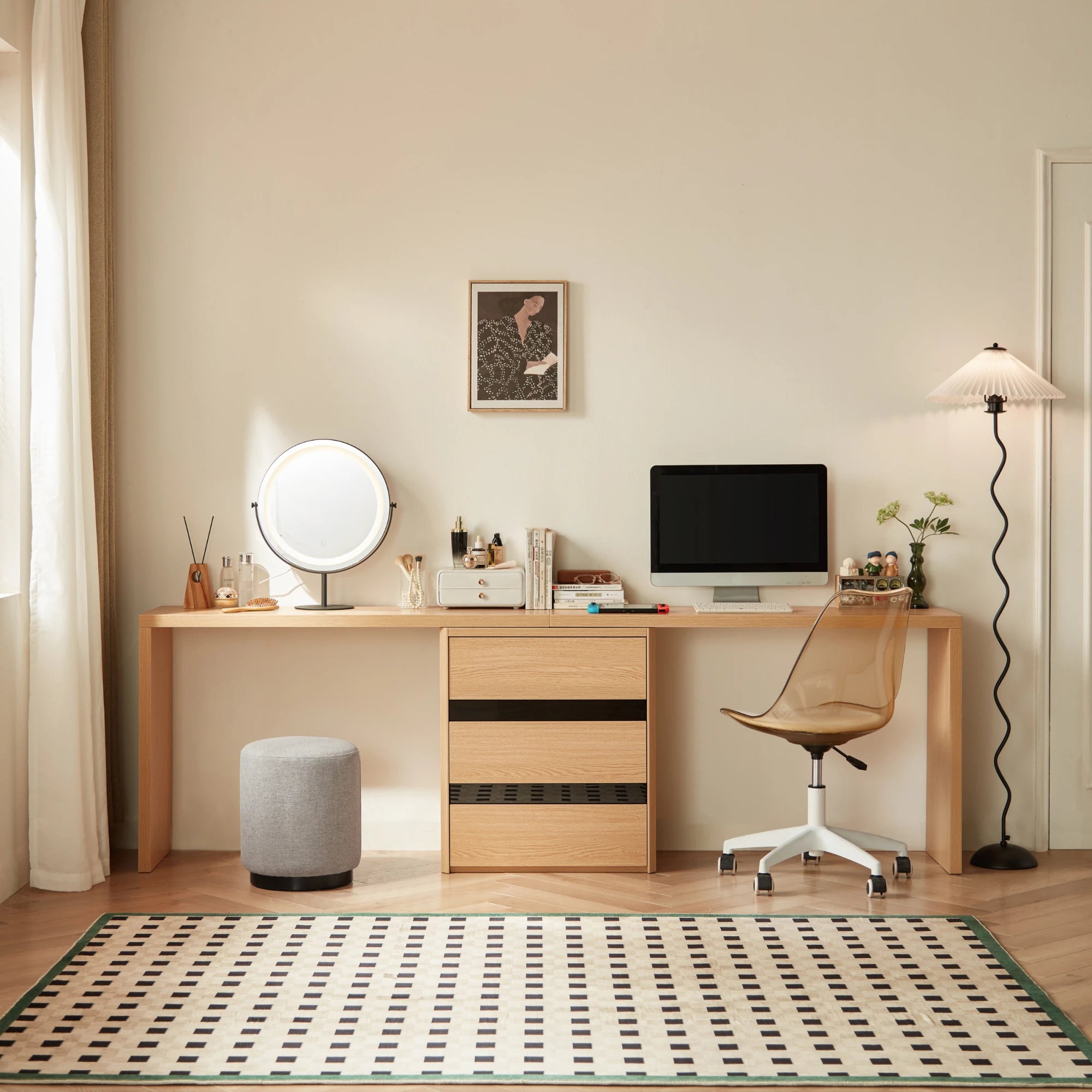 Linspire Cedar Dual Office Desk with 2 Chairs Set