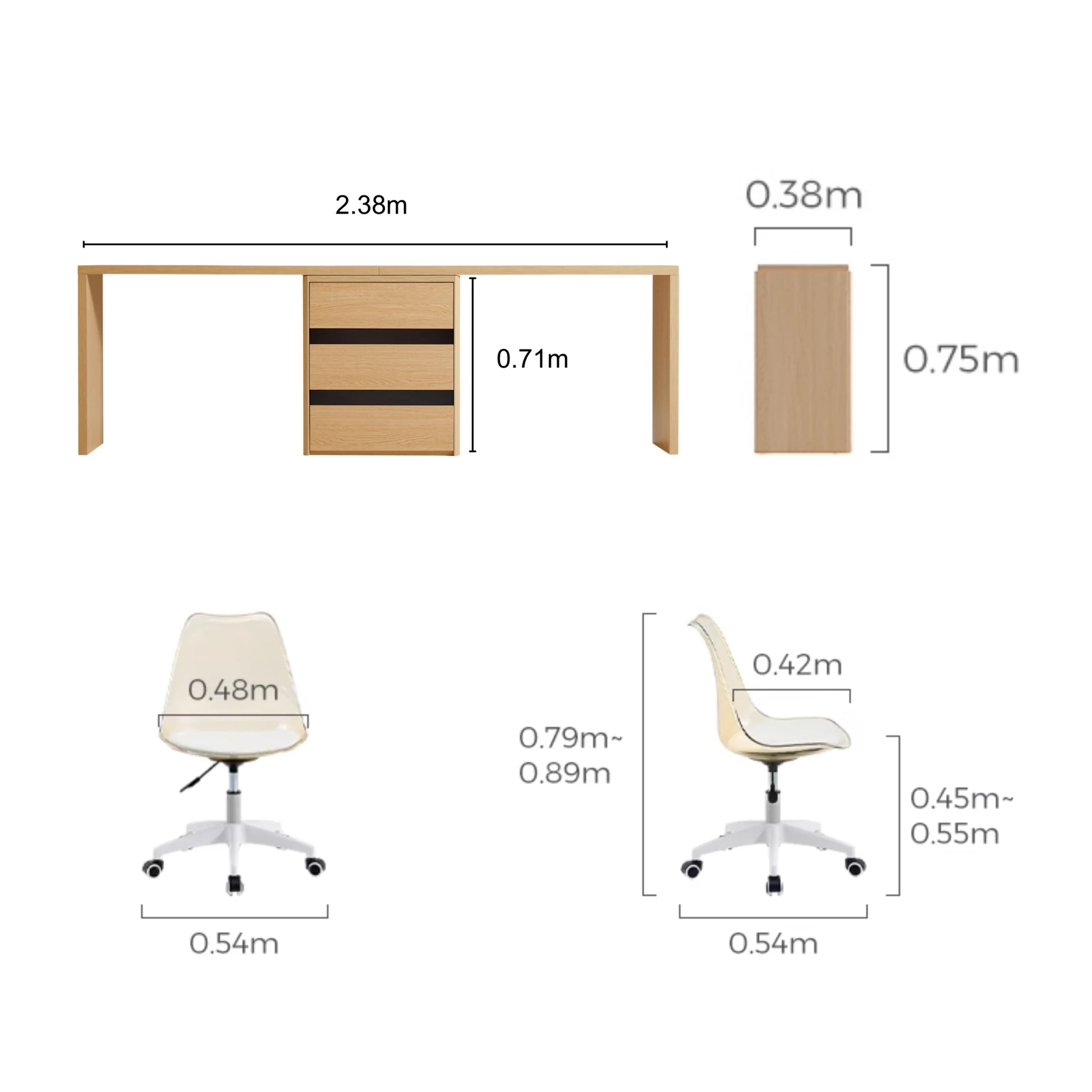 Linspire Cedar Dual Office Desk with 2 Chairs Set
