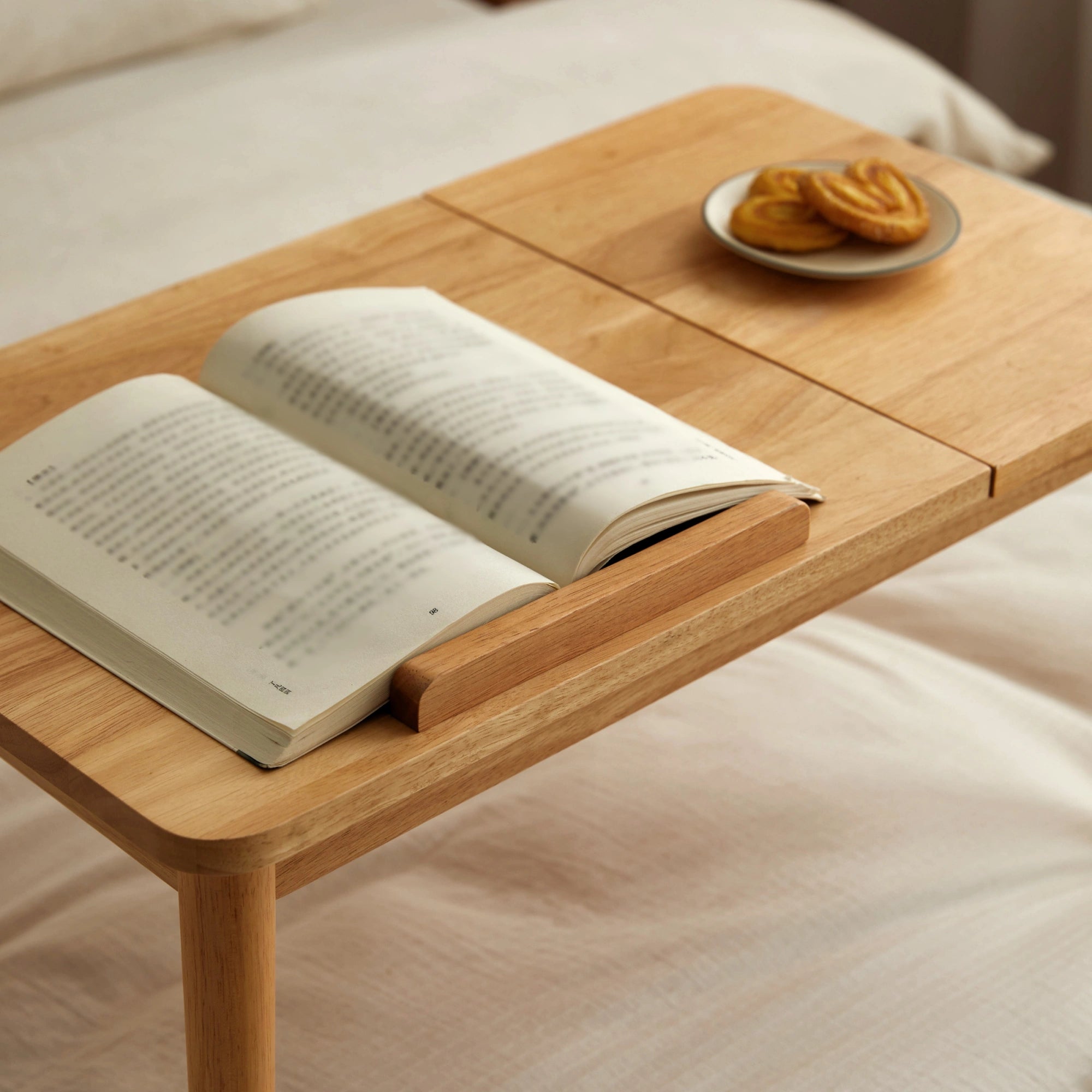 Linspire Edmond Adjustable Laptop Side Table, Natural Wood