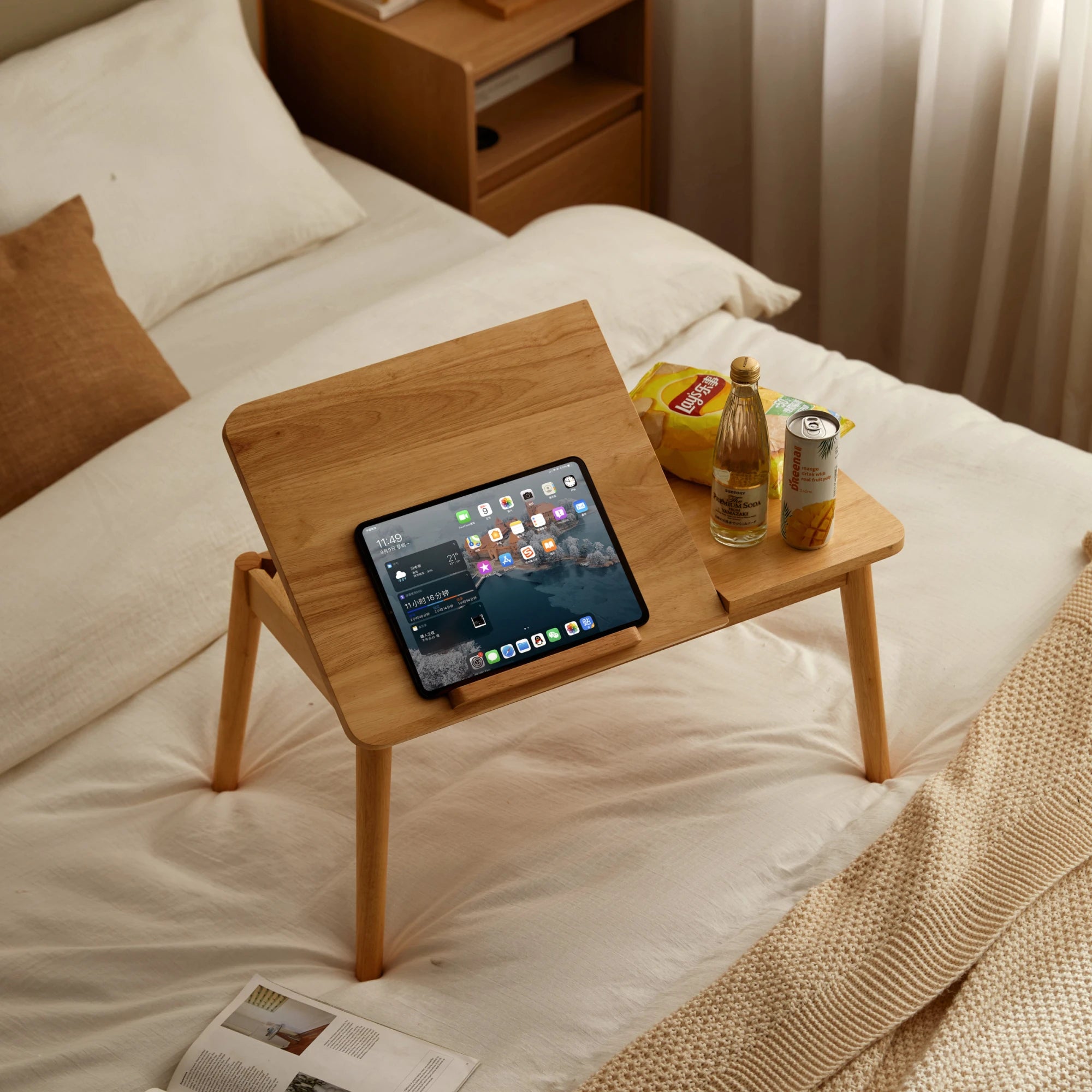 Linspire Edmond Adjustable Laptop Side Table, Natural Wood