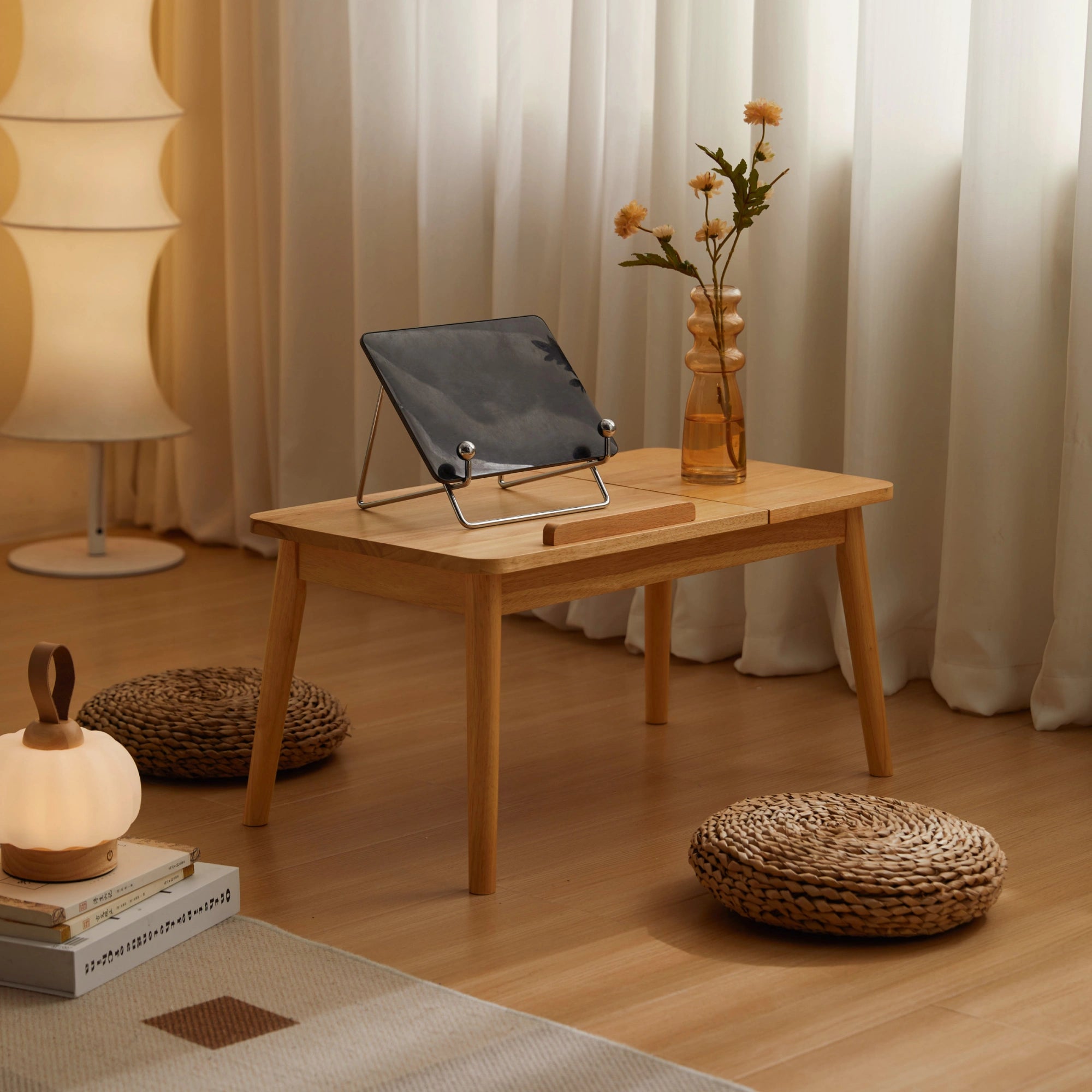 Linspire Edmond Adjustable Laptop Side Table, Natural Wood