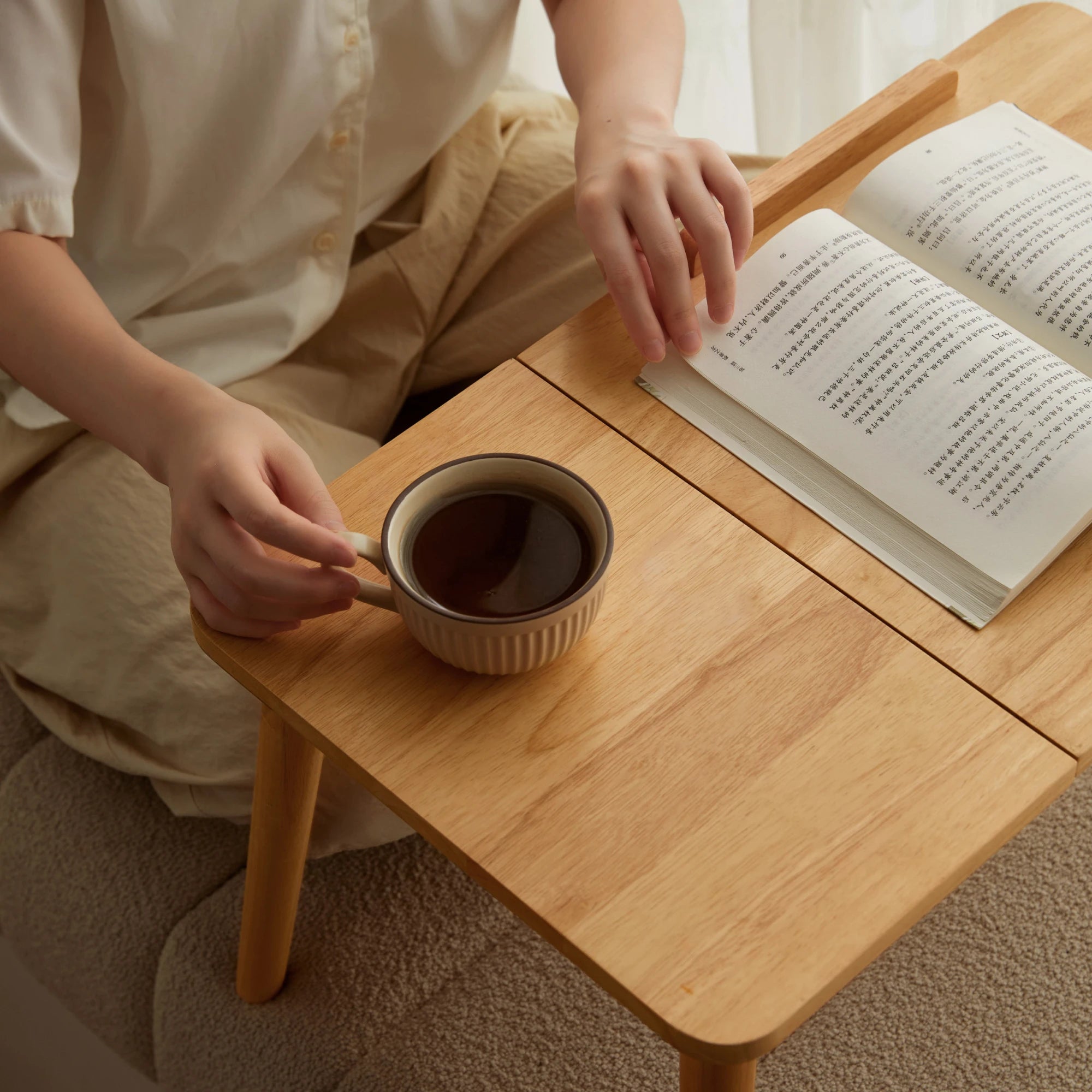 Linspire Edmond Adjustable Laptop Side Table, Natural Wood