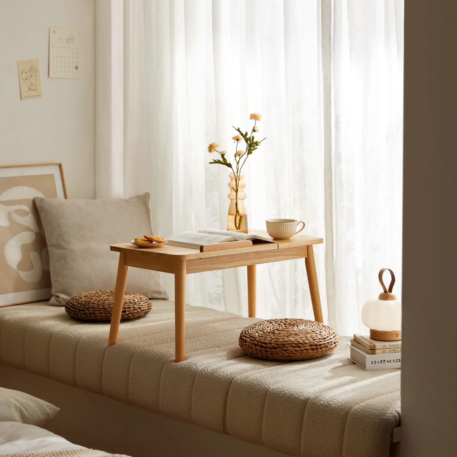 Linspire Edmond Adjustable Laptop Side Table, Natural Wood