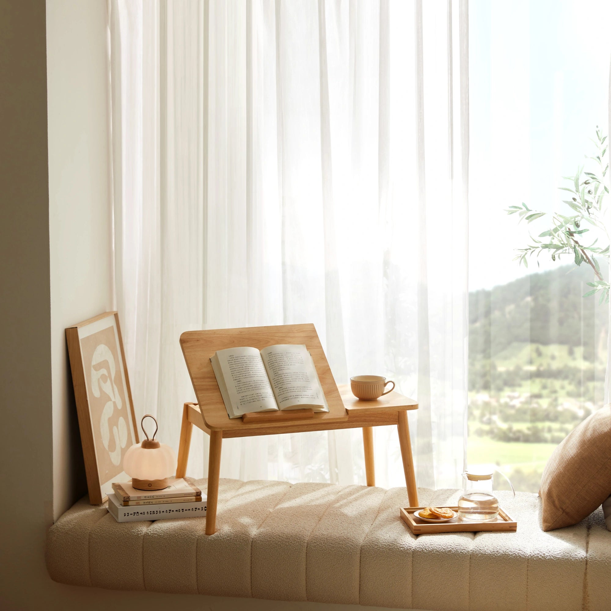 Linspire Edmond Adjustable Laptop Side Table, Natural Wood