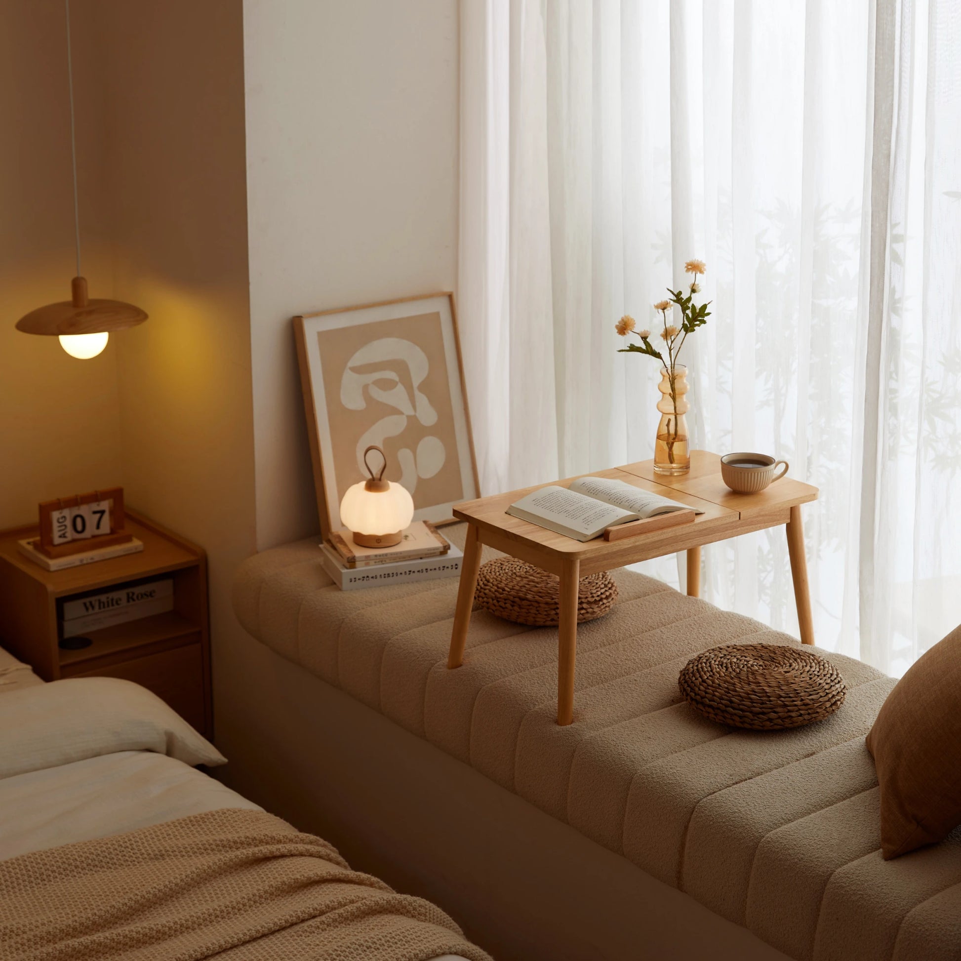 Linspire Edmond Adjustable Laptop Side Table, Natural Wood