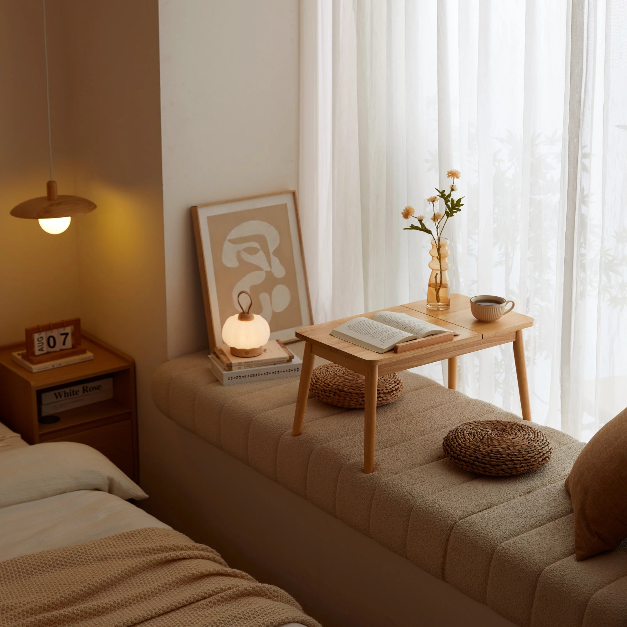 Linspire Edmond Adjustable Laptop Side Table, Natural Wood