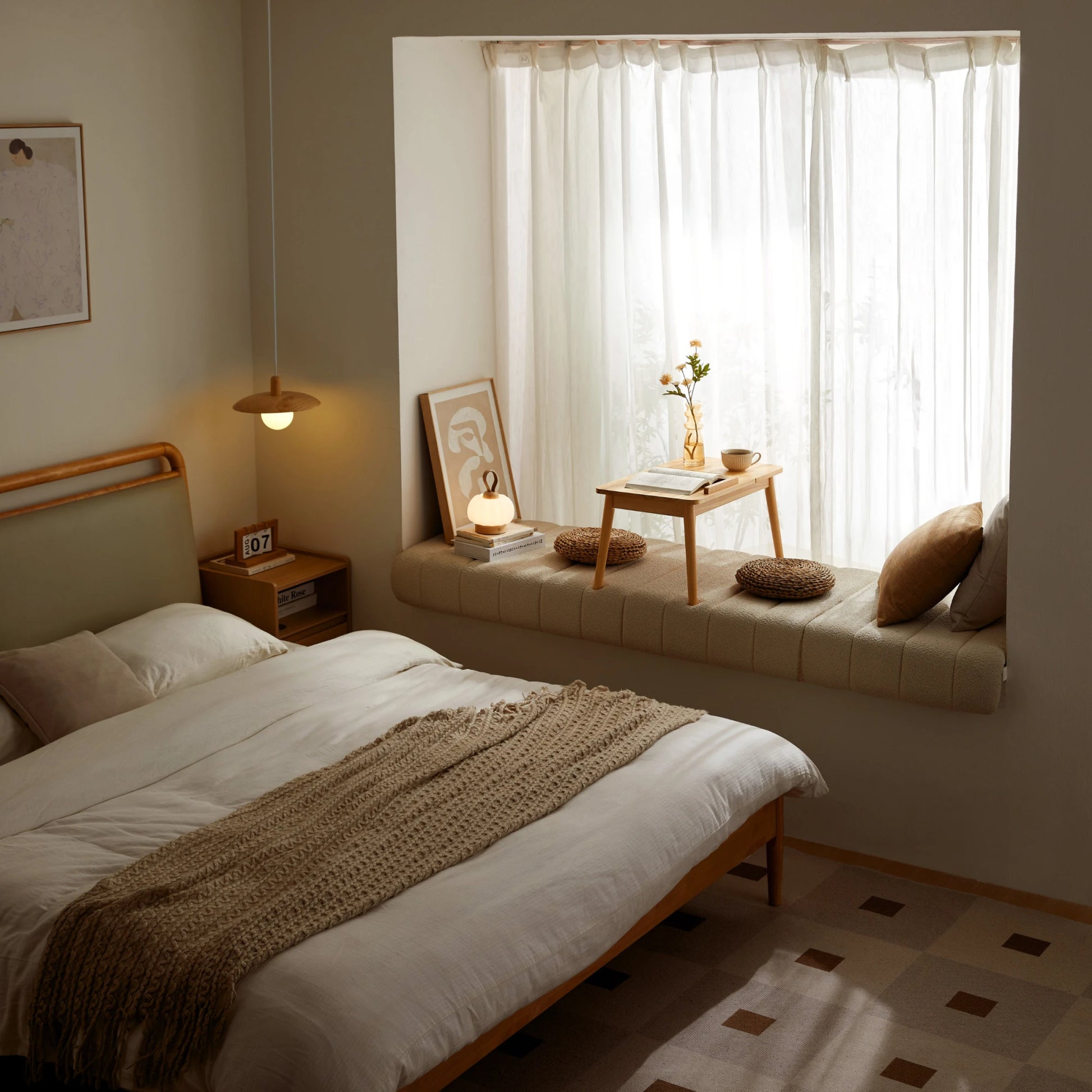 Linspire Edmond Adjustable Laptop Side Table, Natural Wood