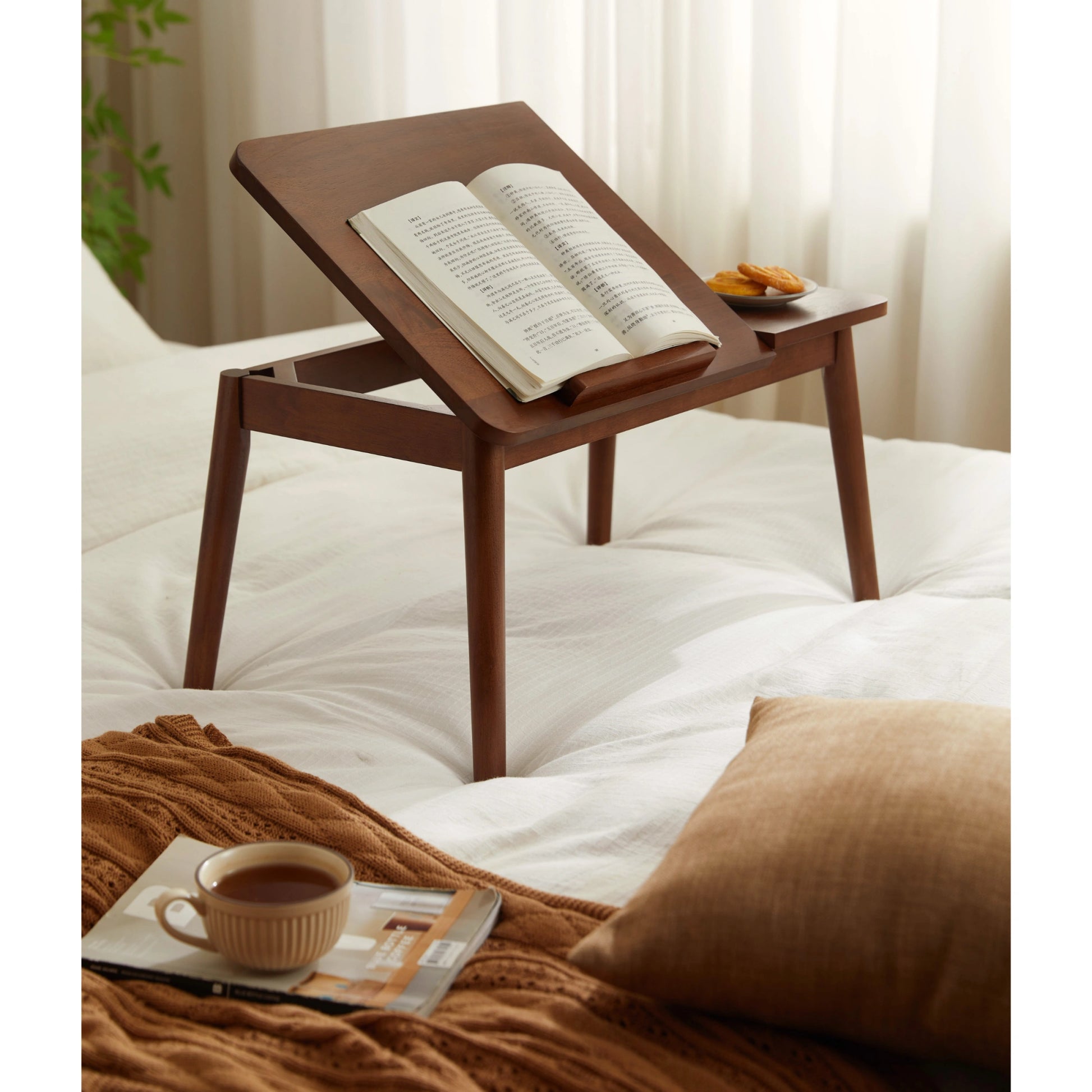 Linspire Edmond Adjustable Laptop Side Table, Dark Wood