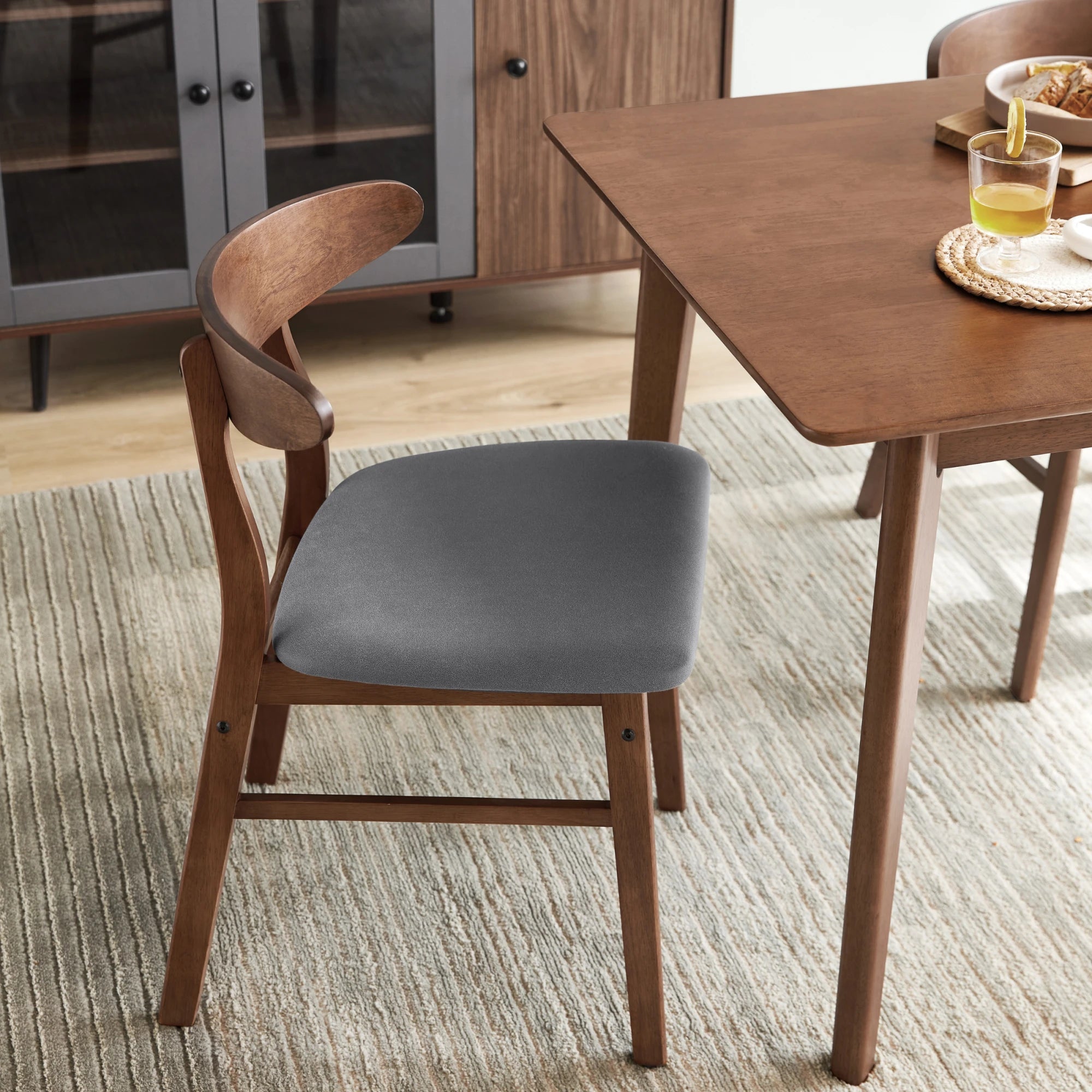 Linspire Elmer Dining Chair with Leathaire Seat, Set of 2, Dark Wood
