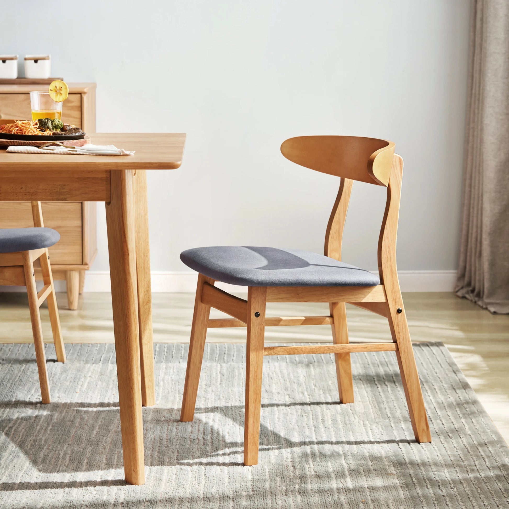 Linspire Elmer Dining Chair with Leathaire Seat, Set of 2, Natural Wood