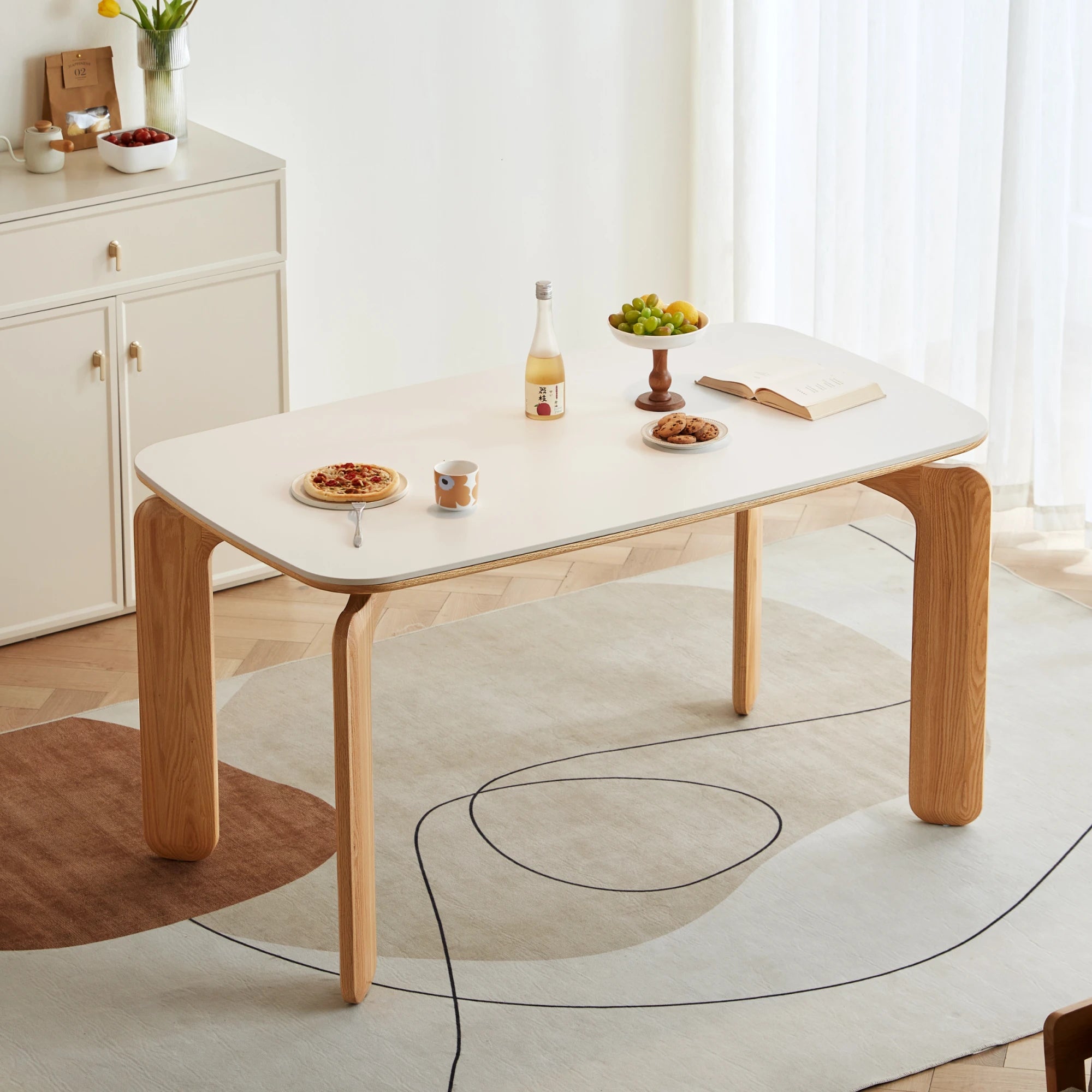 Linspire Elmer Dining Table With Sintered Stone Top, White, Natural Wood
