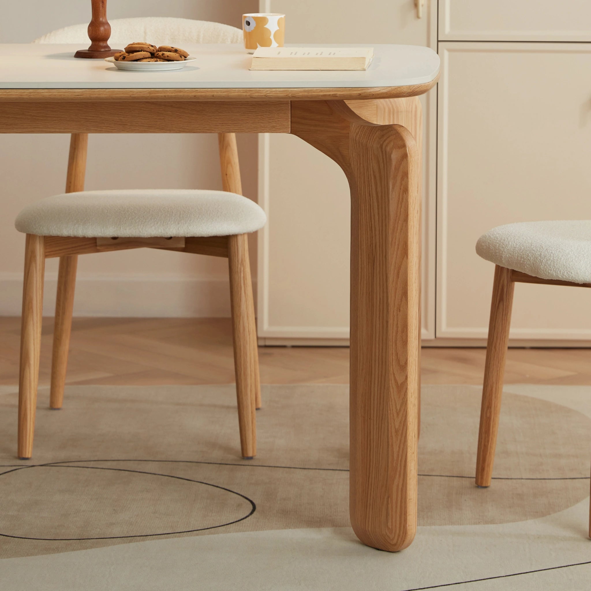 Linspire Elmer Dining Table With Sintered Stone Top, White, Natural Wood