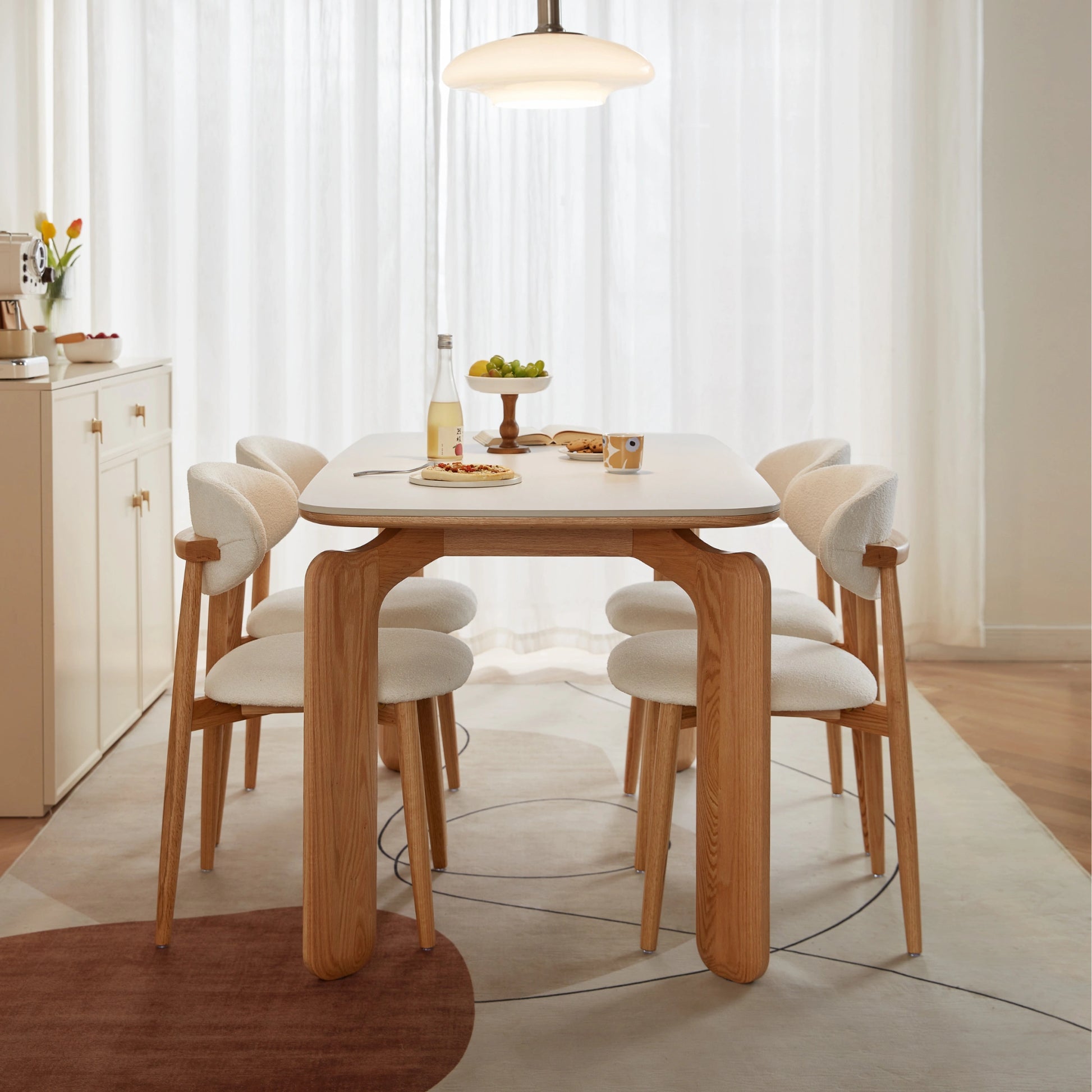 Linspire Elmer Dining Table With Sintered Stone Top, White, Natural Wood