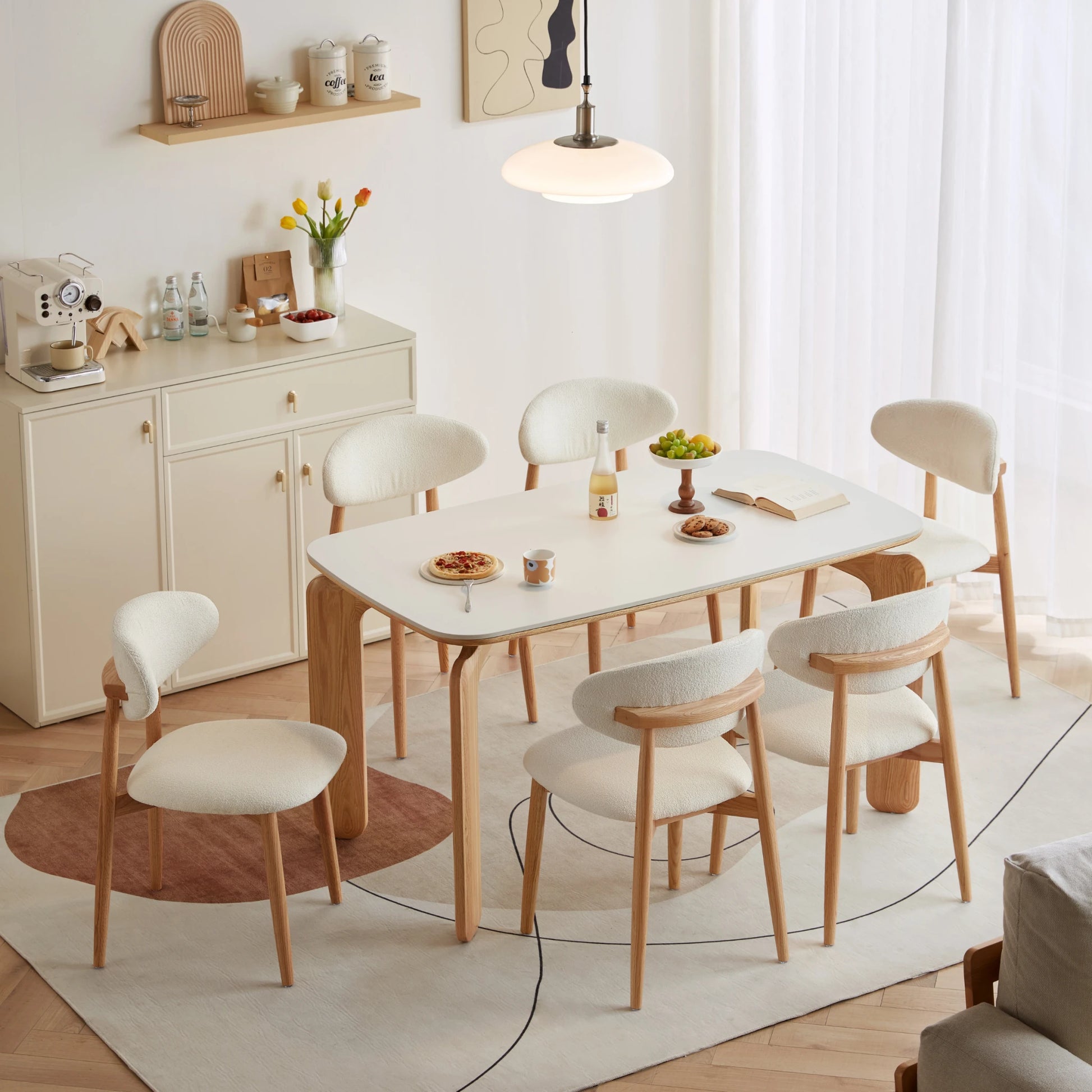 Linspire Elmer Dining Table With Sintered Stone Top, White, Natural Wood