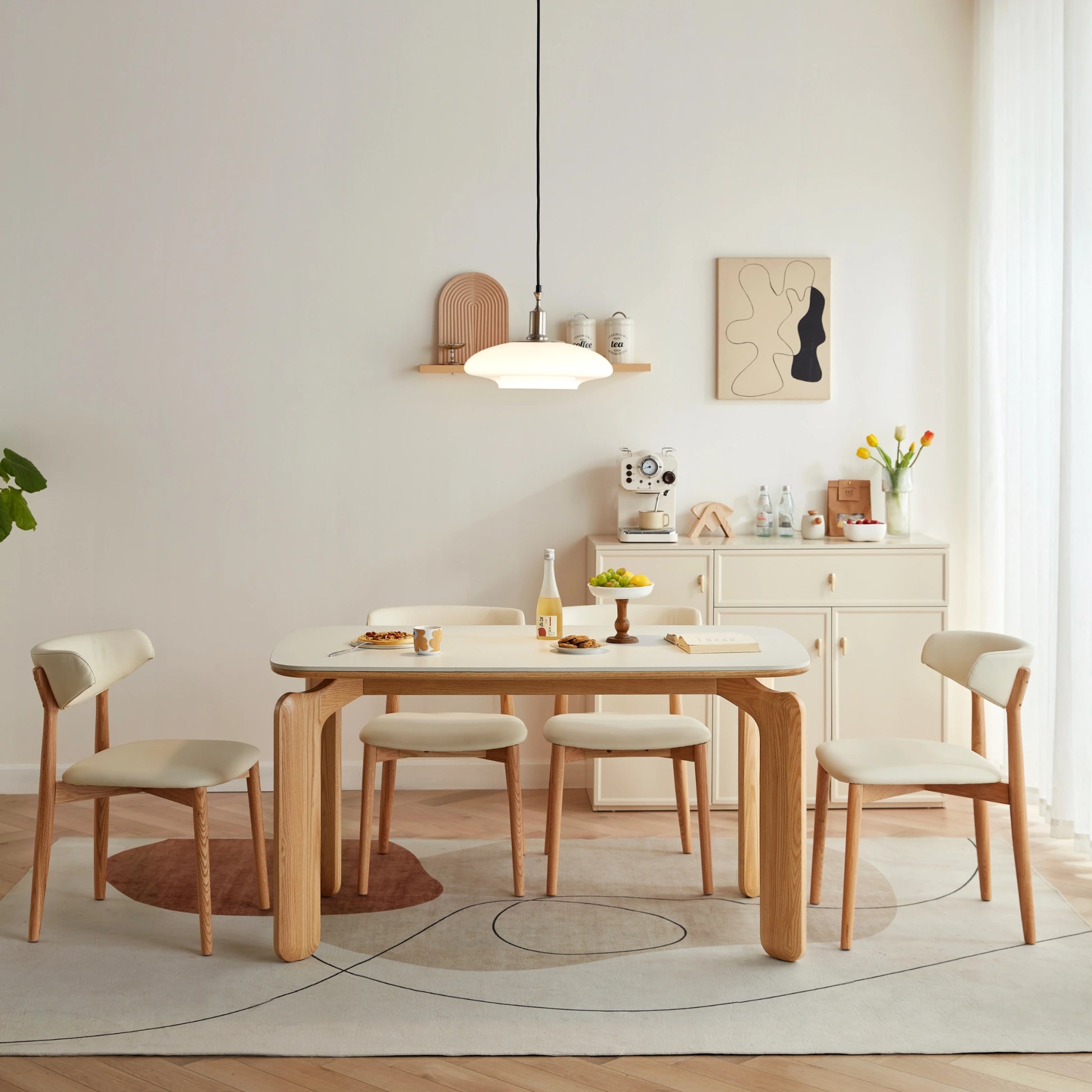 Linspire Elmer Dining Table With Sintered Stone Top, White, Natural Wood