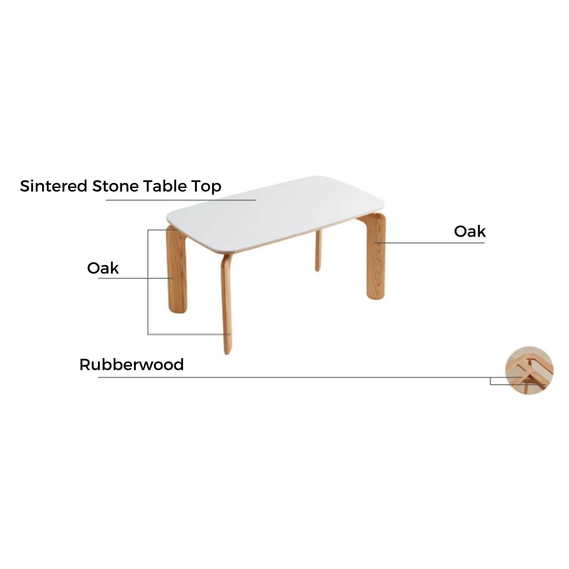 Linspire Elmer Dining Table With Sintered Stone Top, White, Natural Wood
