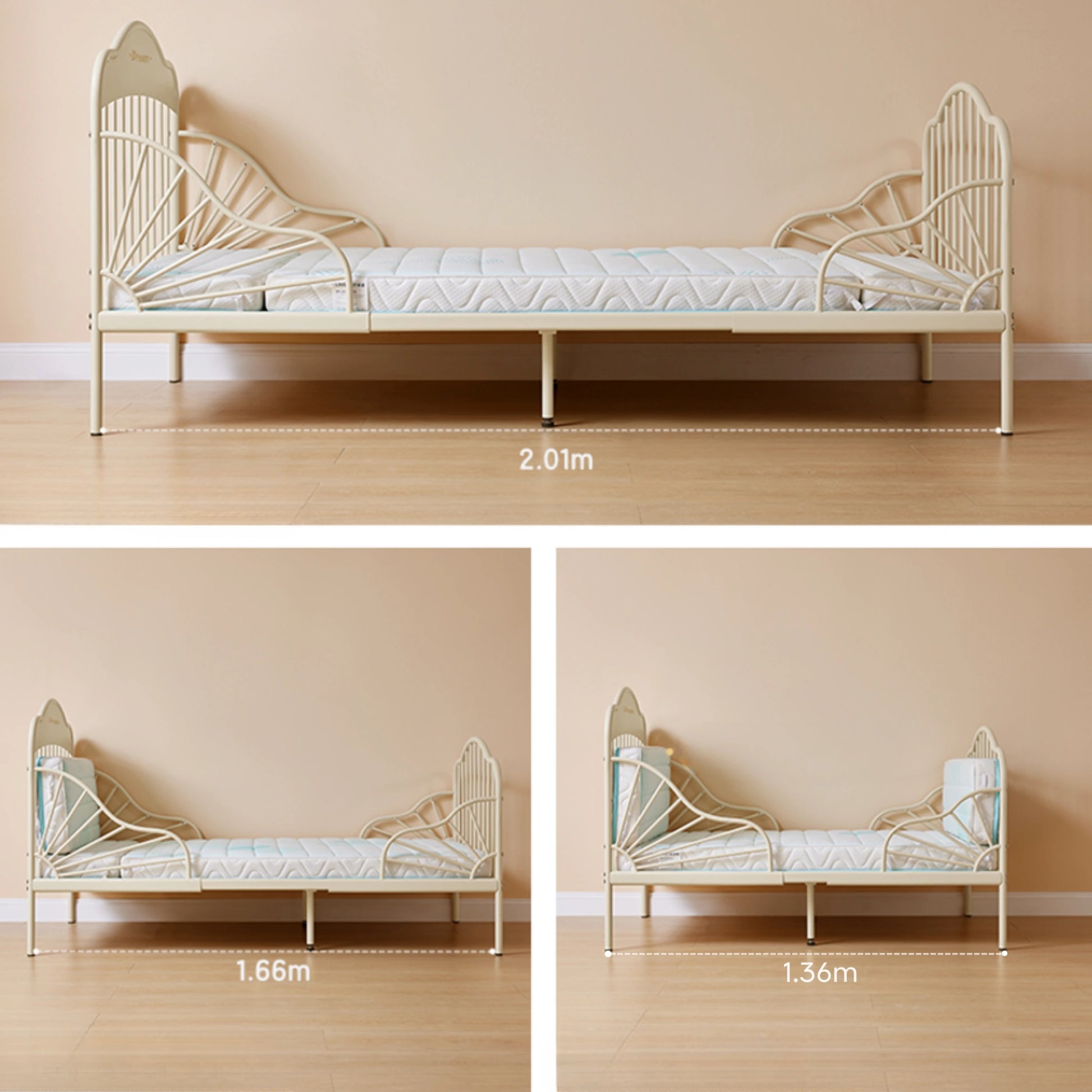 Linspire Lucia Extendable Kids Bed Frame, 81x201cm, Creamy White