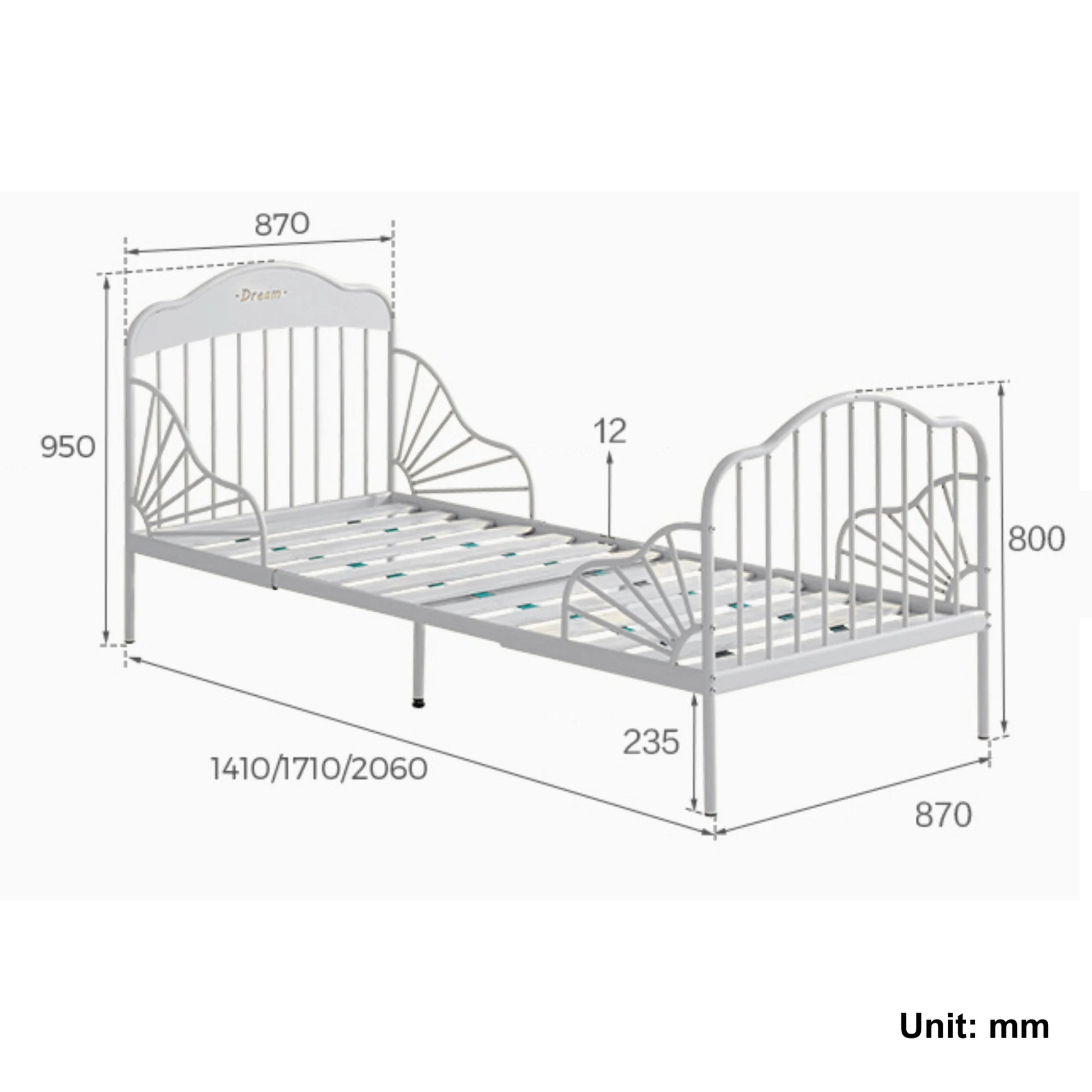 Linspire Lucia Extendable Kids Bed Frame, 81x201cm, Creamy White