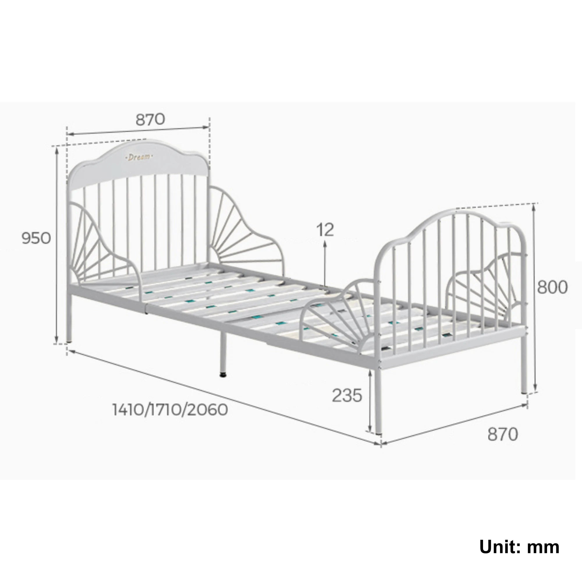 Linspire Lucia Extendable Kids Bed Frame, 81x201cm, Creamy White