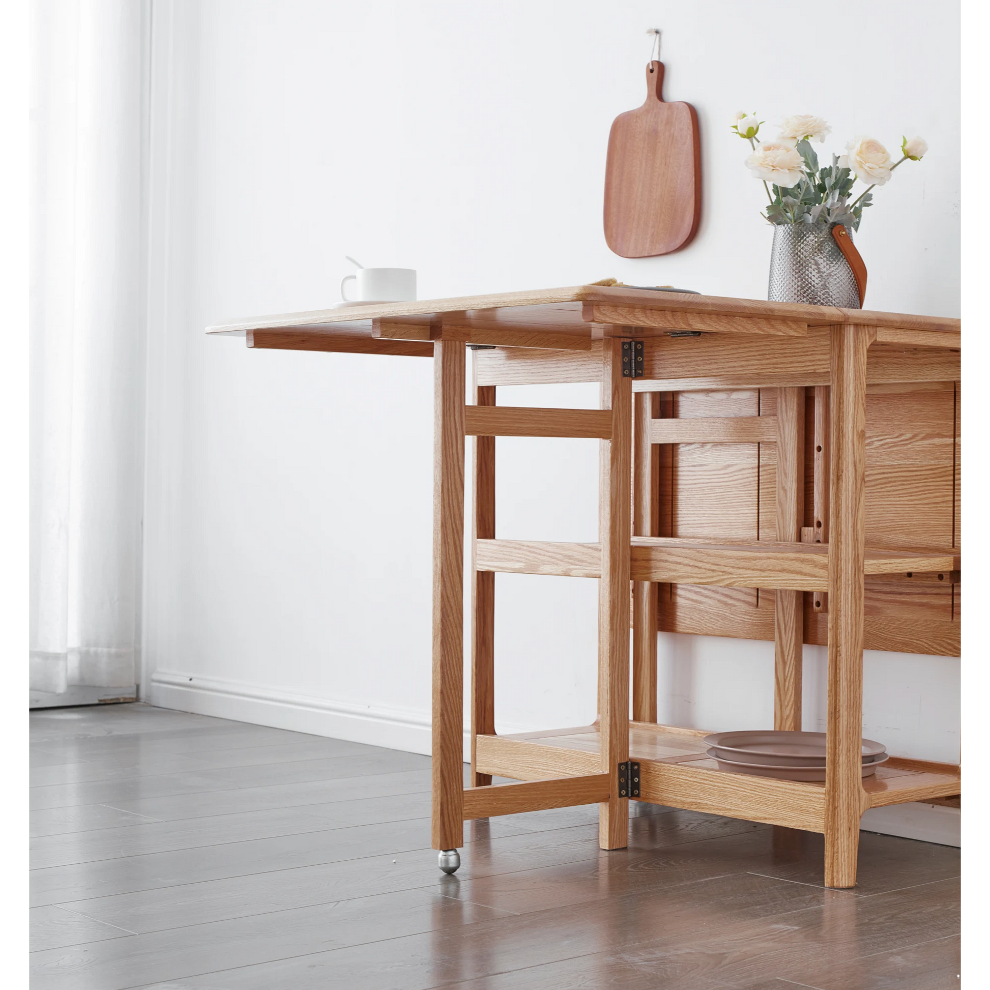 Solidwood Kano Foldable Dining Table with 2 shelves