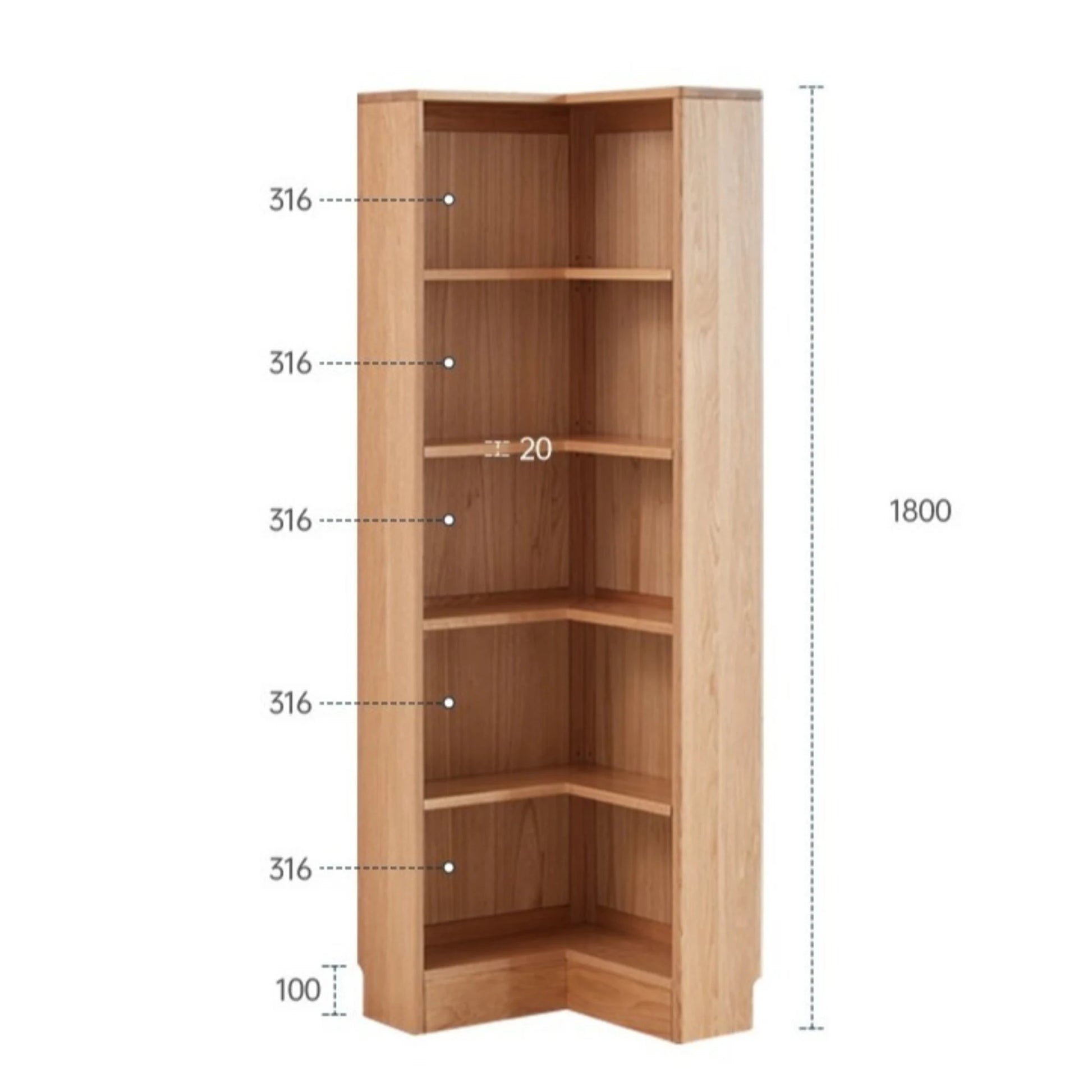 Solidwood Pittsburgh Corner Bookcase, 55x55x180cm, Natural Wood