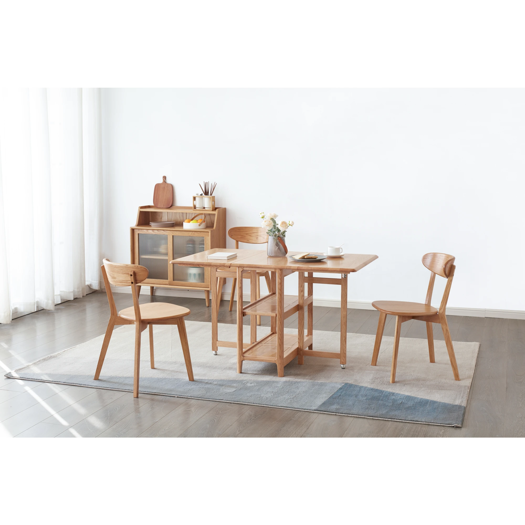 Solidwood Kano Foldable Dining Table with 2 shelves
