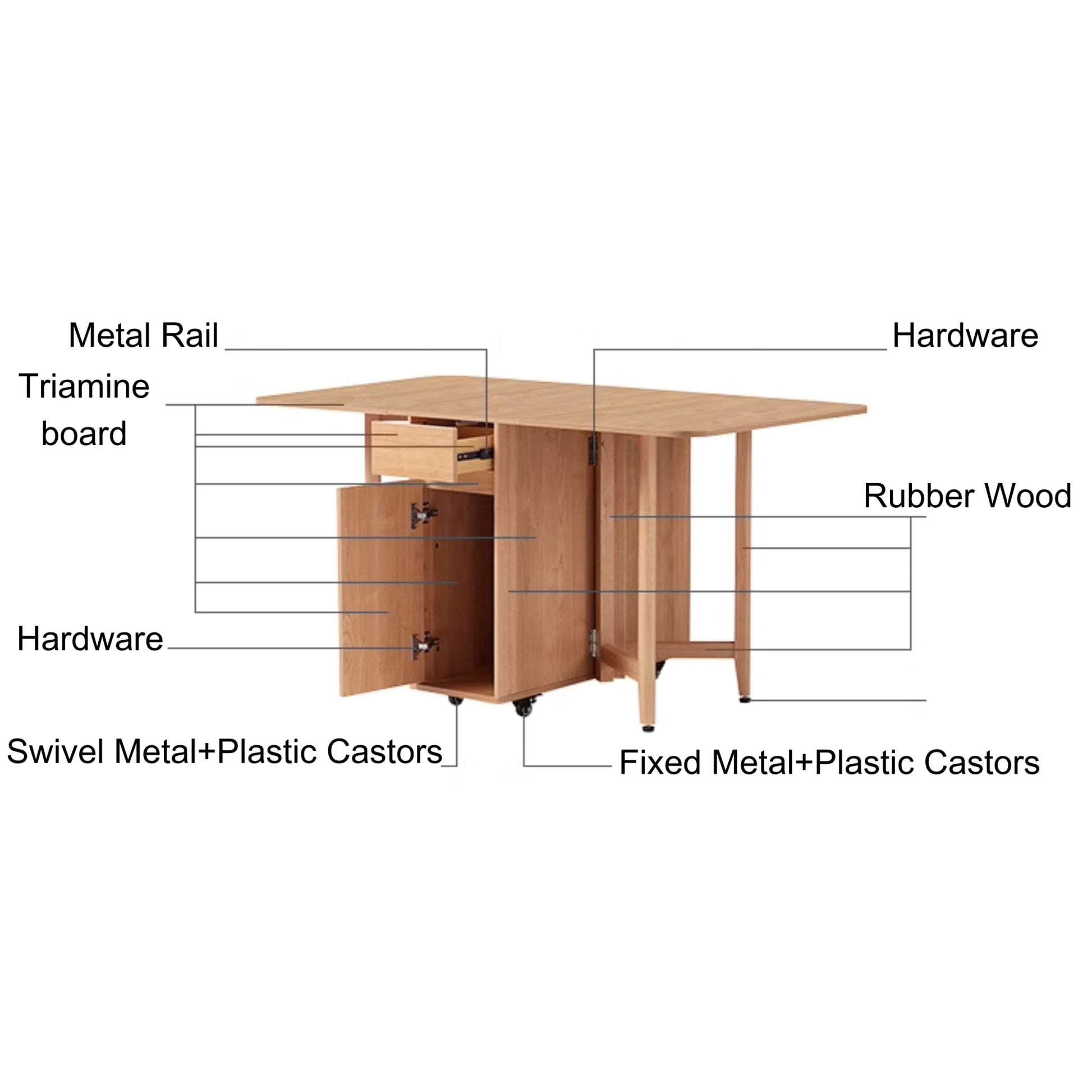 Linspire Yumi Foldable Dining Table with Castors, Natural Wood