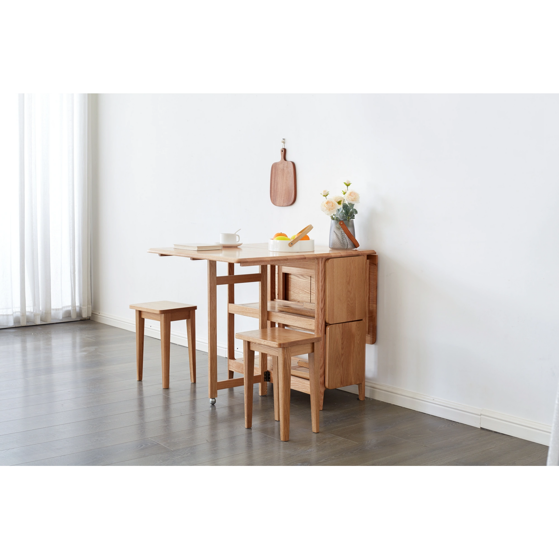 Solidwood Kano Foldable Dining Table with 2 shelves