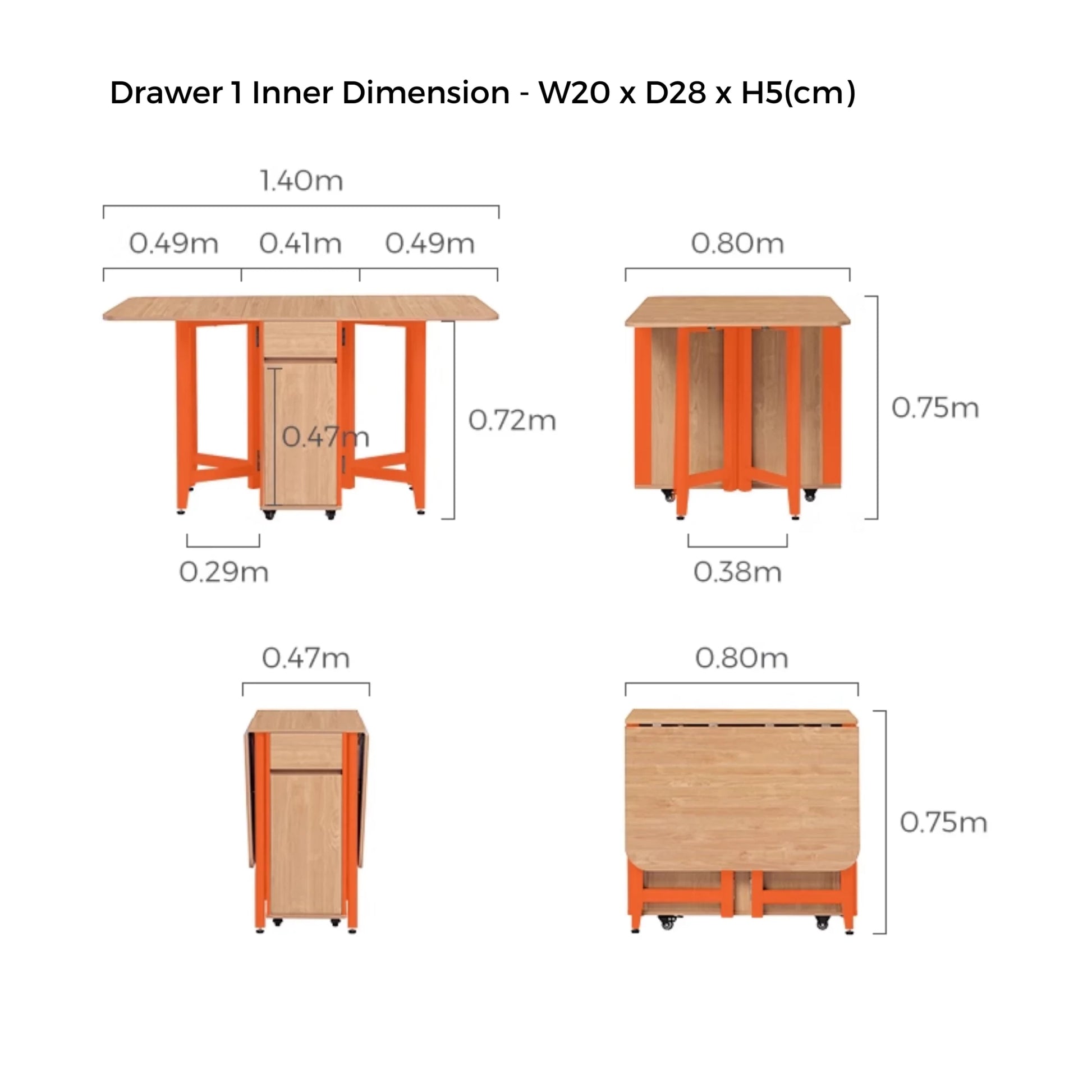 Linspire Yumi Foldable Dining Table with Castors, Natural Wood