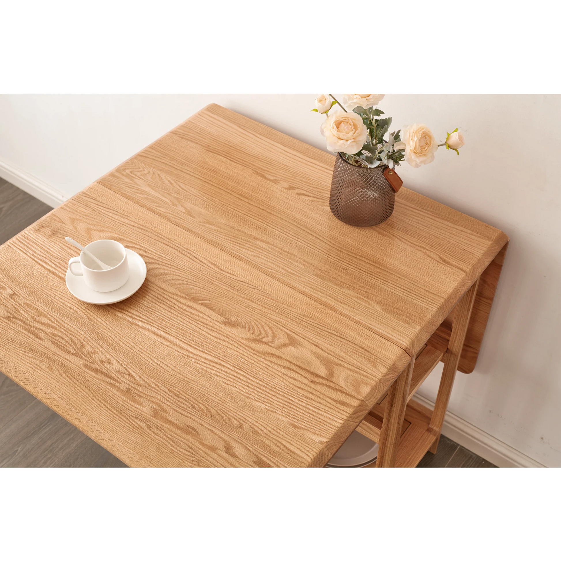 Solidwood Kano Foldable Dining Table with 2 shelves