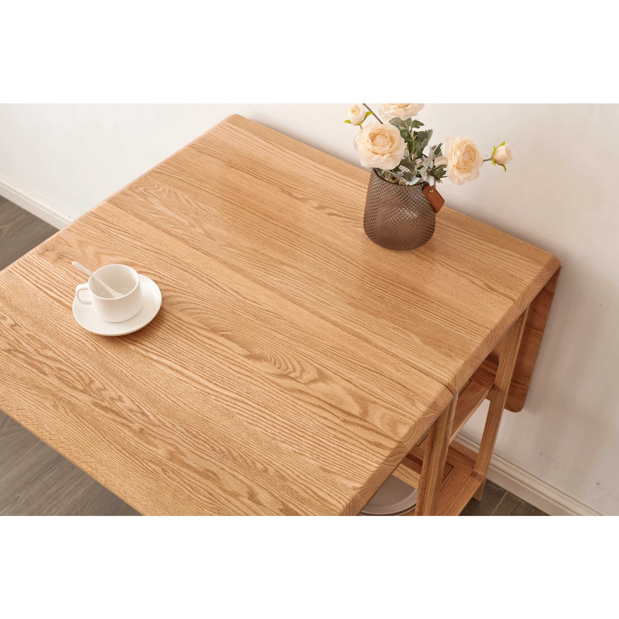 Solidwood Kano Foldable Dining Table with 2 shelves
