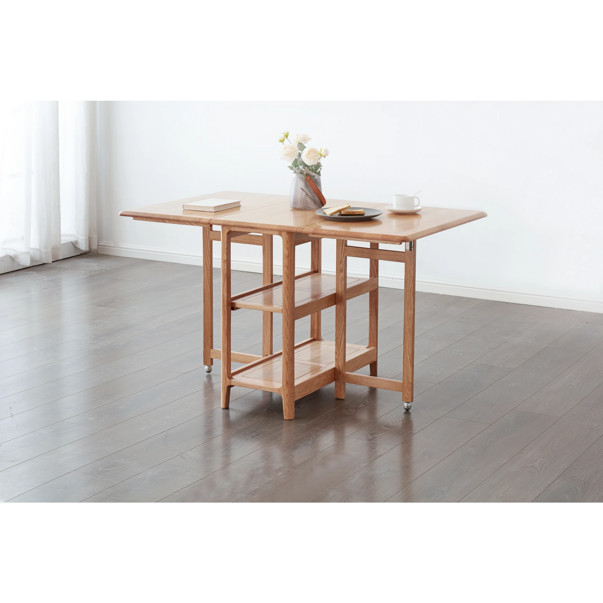 Solidwood Kano Foldable Dining Table with 2 shelves