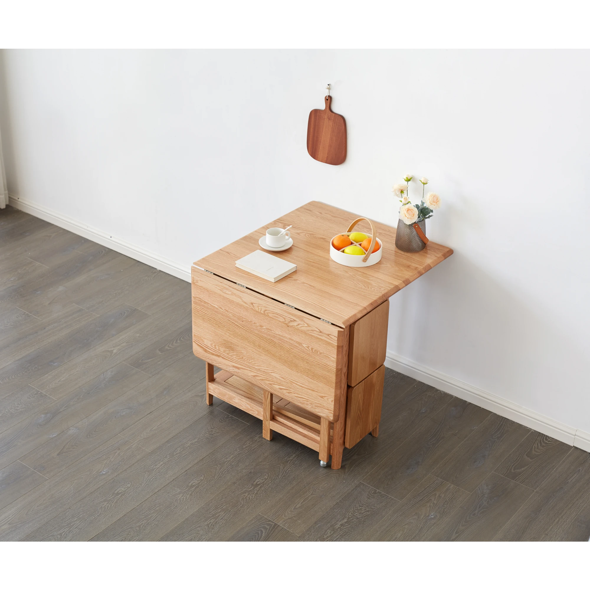 Solidwood Kano Foldable Dining Table with 2 shelves