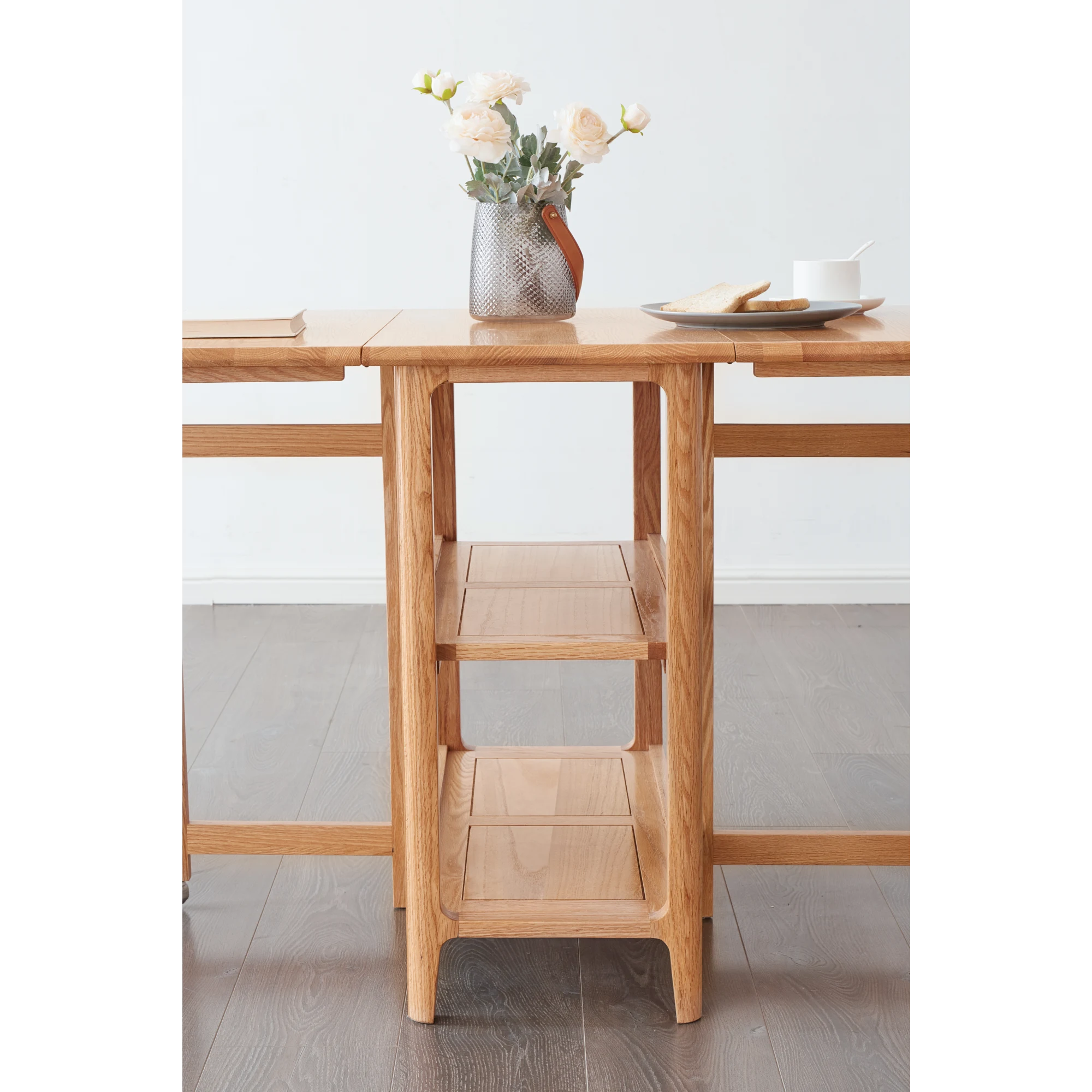 Solidwood Kano Foldable Dining Table with 2 shelves