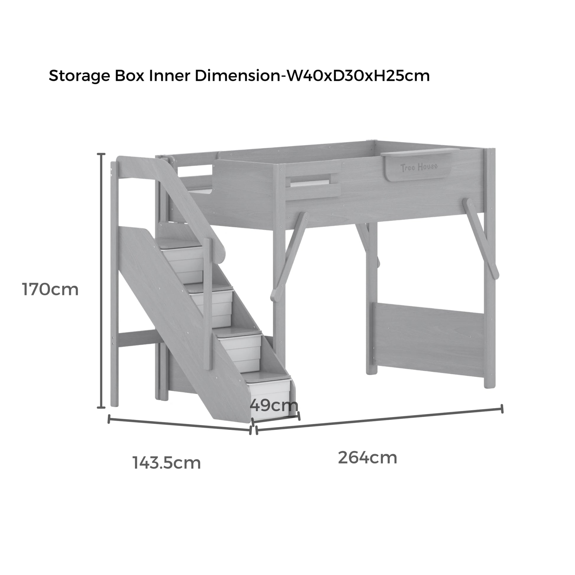 Boori Treehouse Kids NZ King Single Loft Bed + Storage Staircase, Blueberry