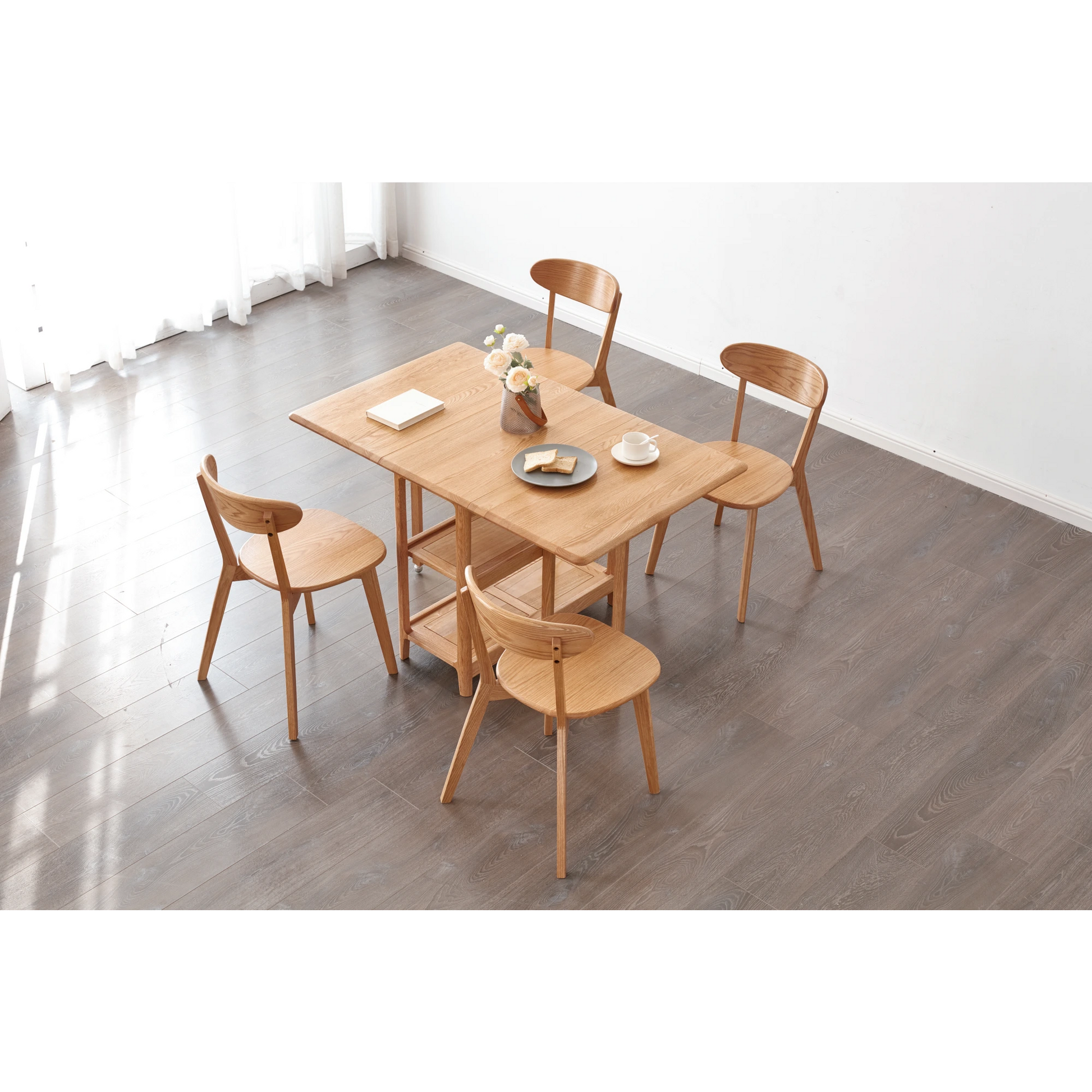 Solidwood Kano Foldable Dining Table with 2 shelves