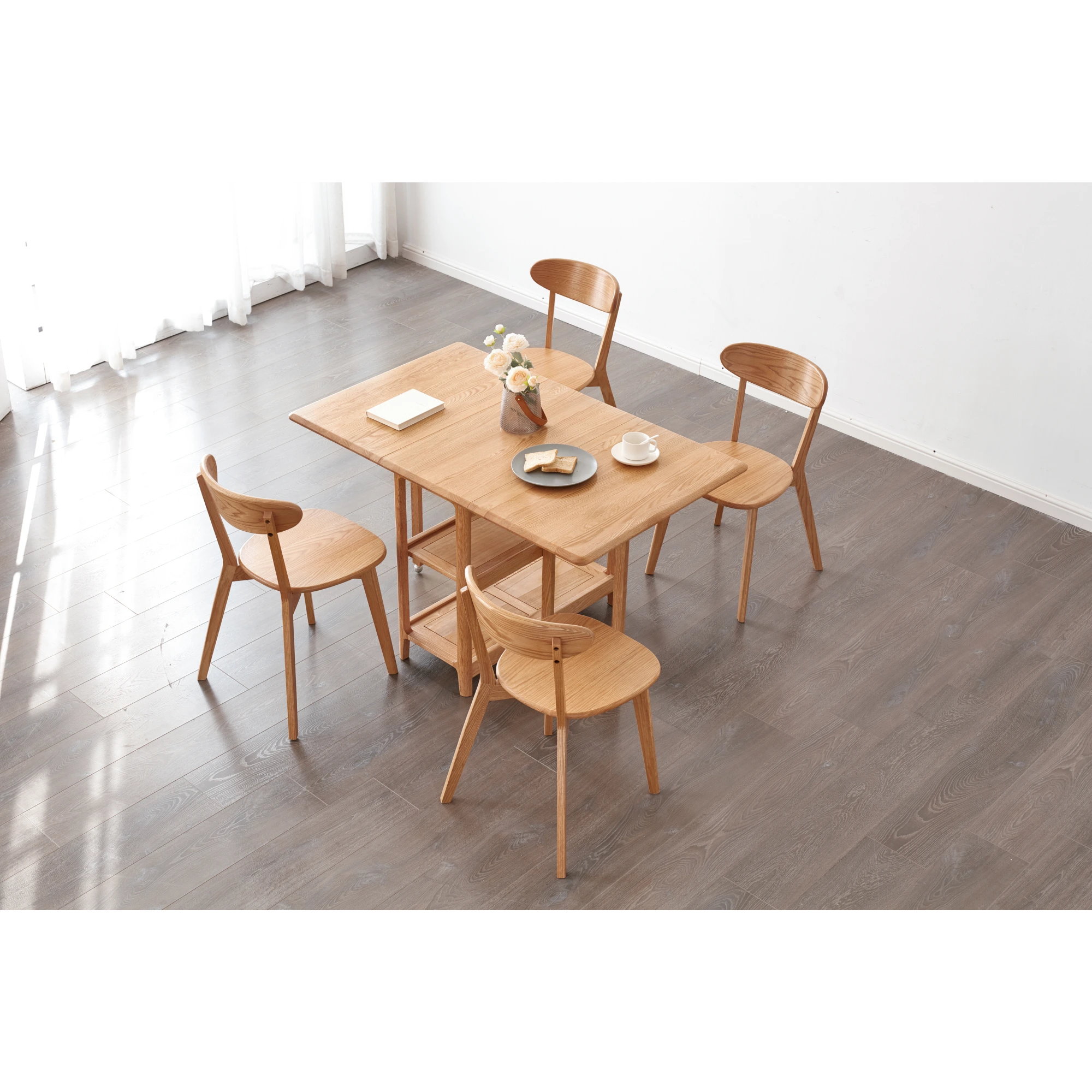 Solidwood Kano Foldable Dining Table with 2 shelves