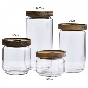 KitchenShop Glass Sealed Cans Acacia Wood Storage Coffee Pots 1000ML