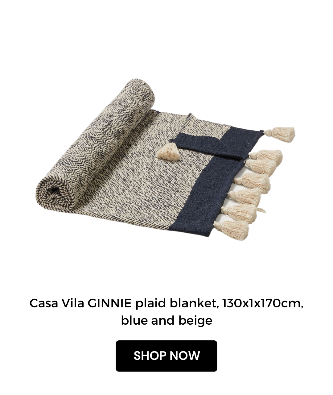 Casa Vila GINNIE plaid blanket, 130x1x170cm, blue and beige